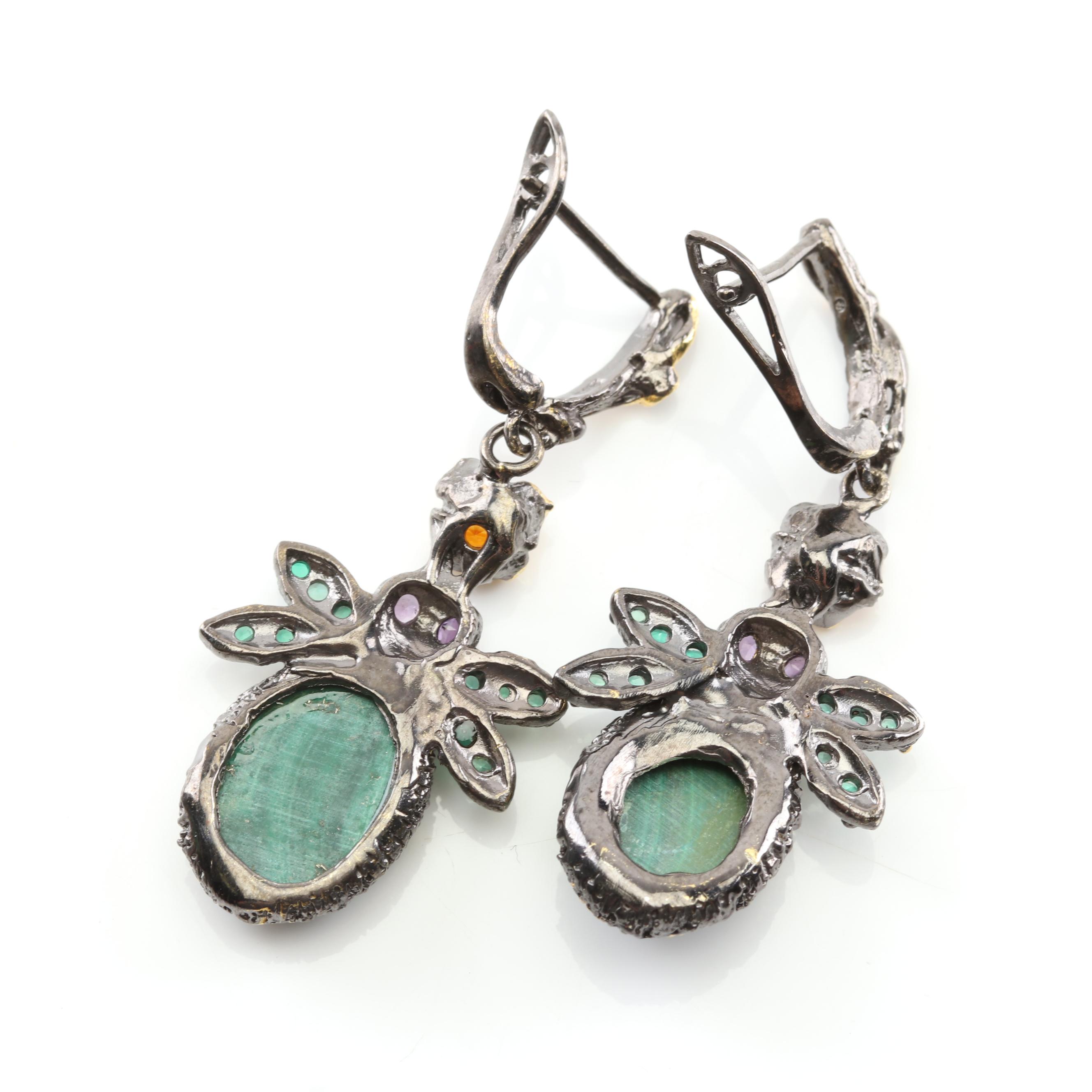 Sterling Silver Malachite and Multi-Gemstone Earrings