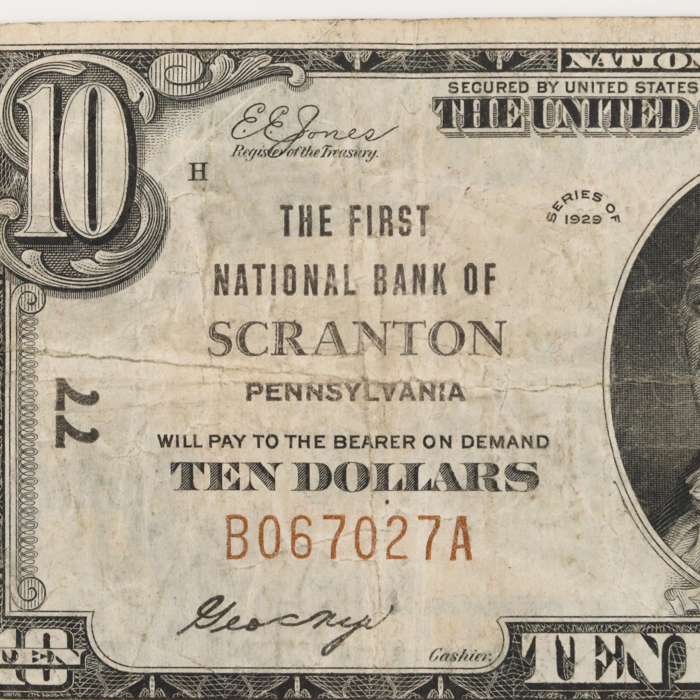 Series of 1929 $10 Federal Reserve National Currency Note, Scranton
