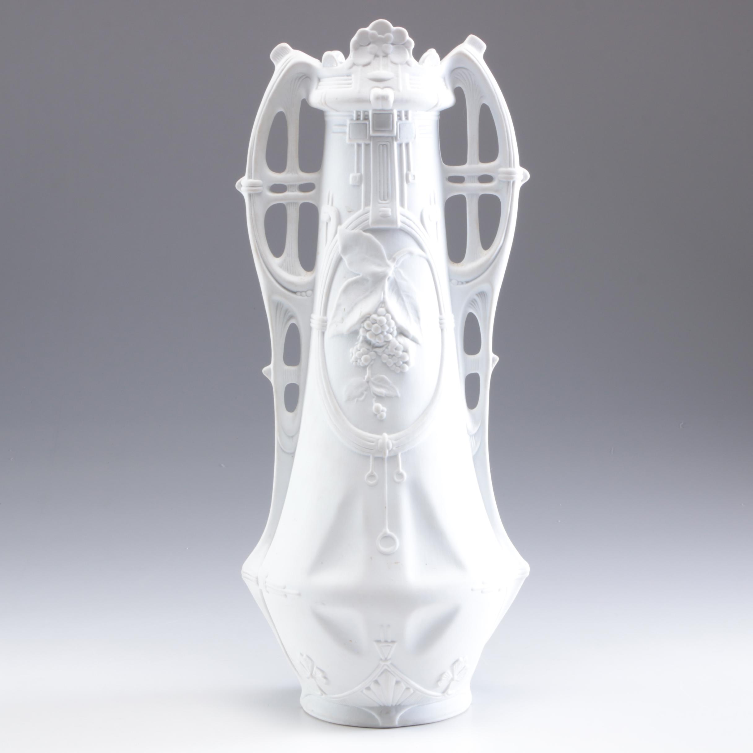 Royal Bohemian Art Nouveau Bisque Porcelain Vase, Mid to Late 20th Century