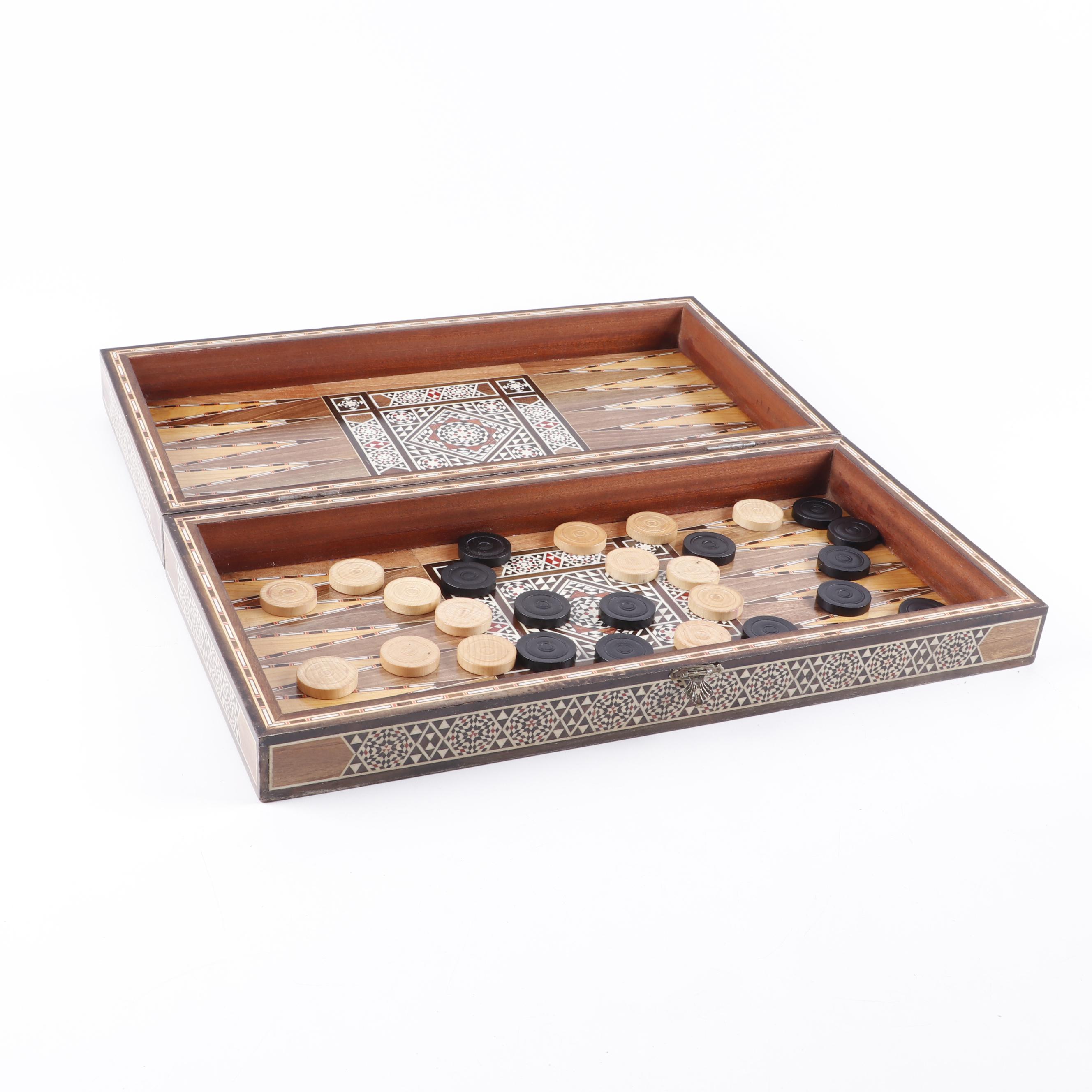 MIddle Eastern Mother of Pearl Inlay Backgammon Game Box