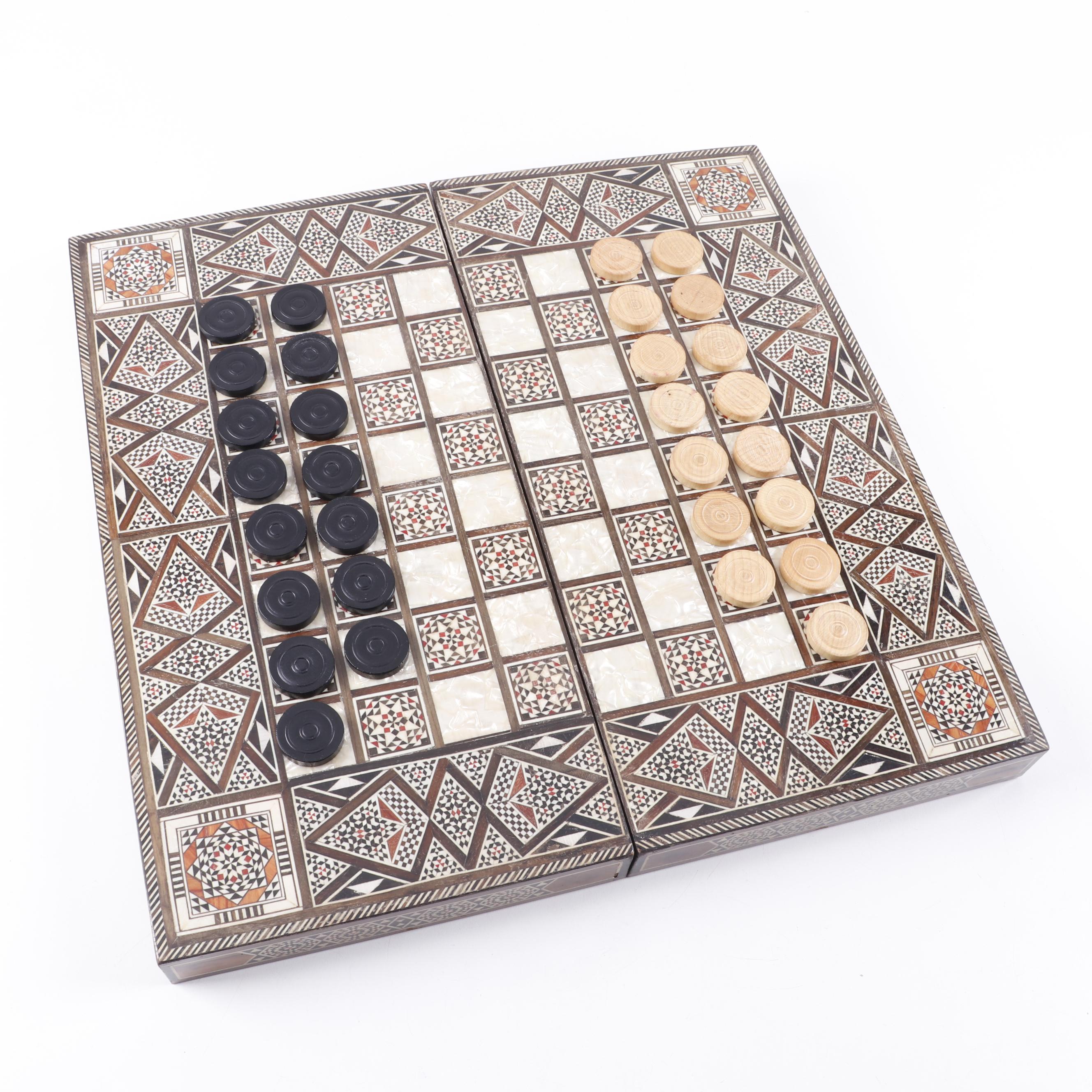 MIddle Eastern Mother of Pearl Inlay Backgammon Game Box