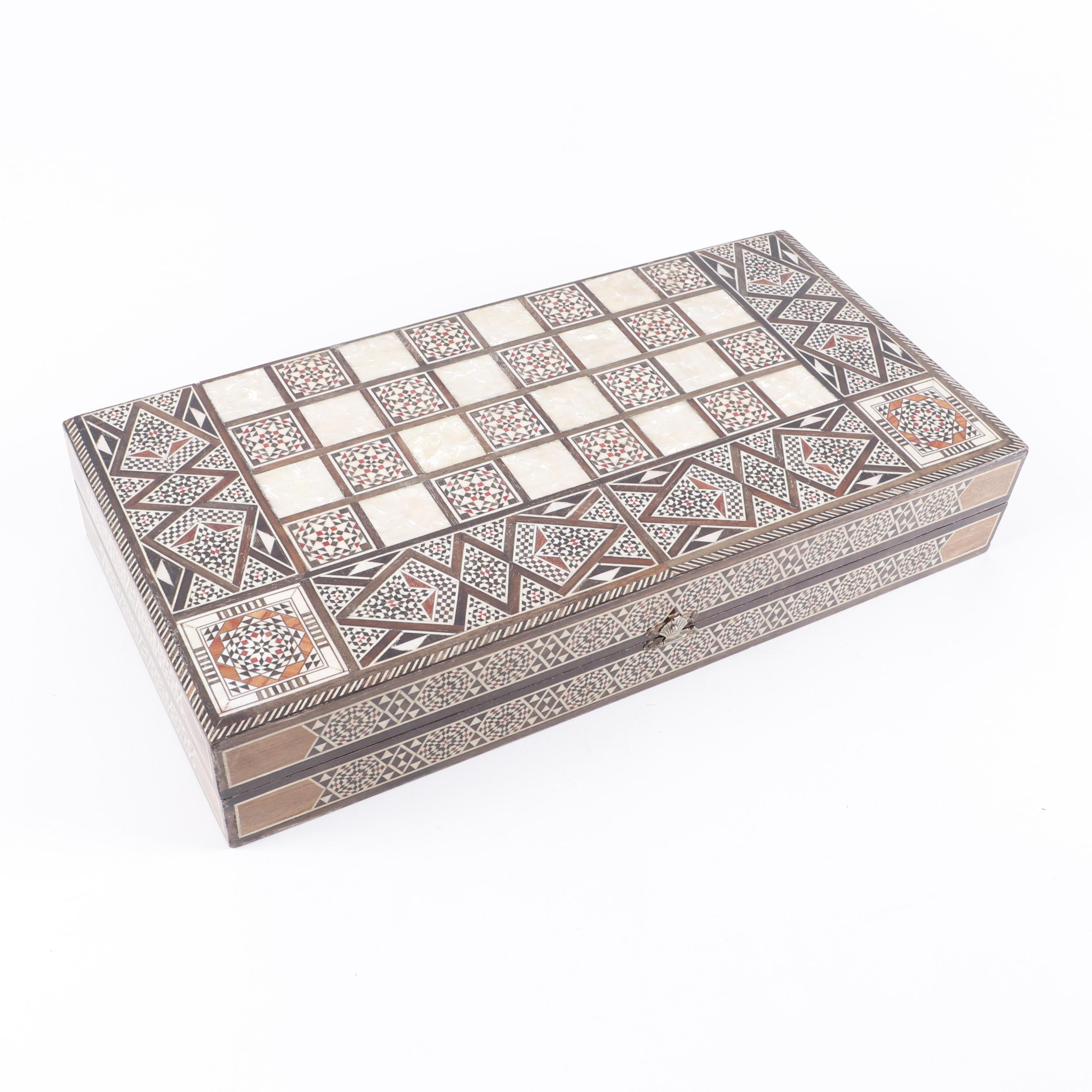 MIddle Eastern Mother of Pearl Inlay Backgammon Game Box