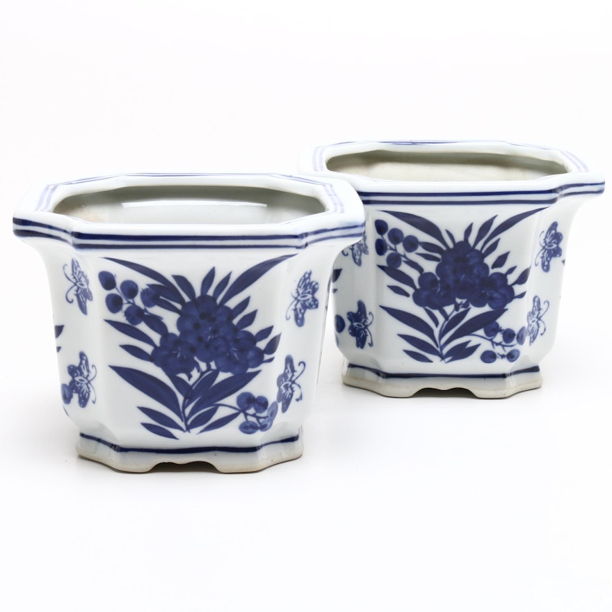 Chinese Blue and White Porcelain Planters, Mid-Century