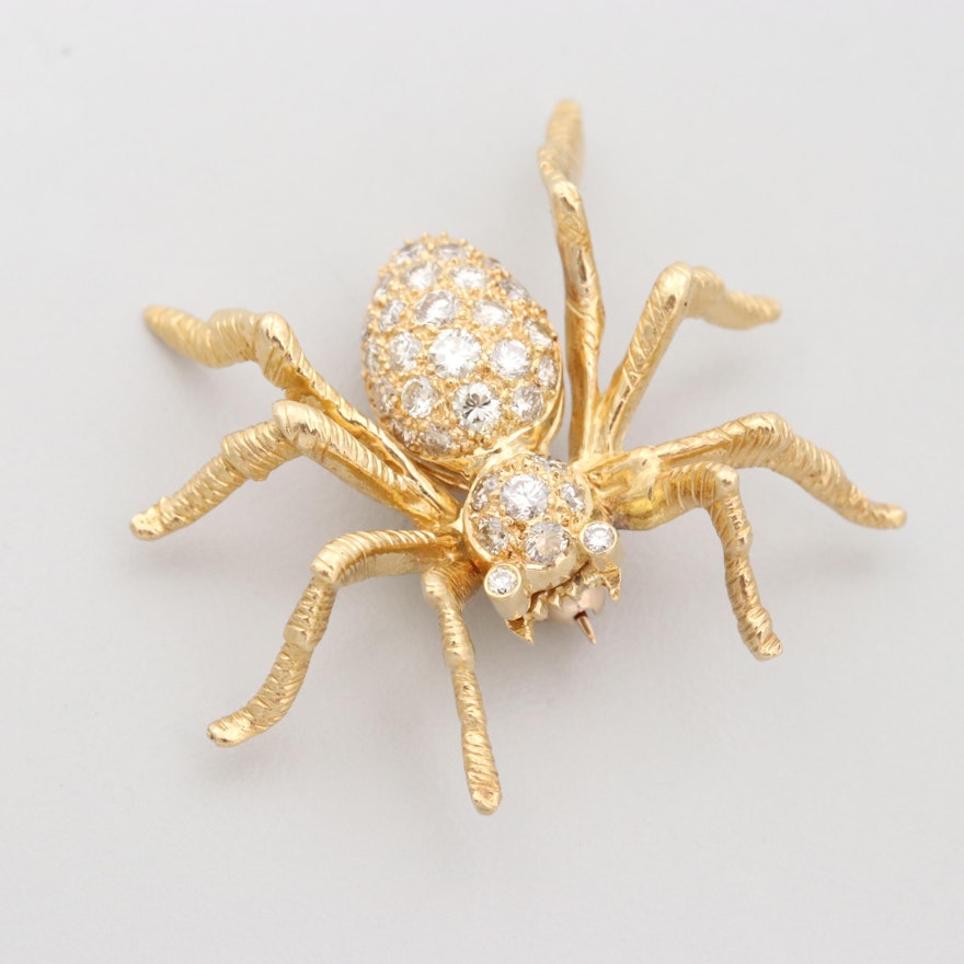 18K Yellow Gold 1.45 CTW Diamond Spider Brooch