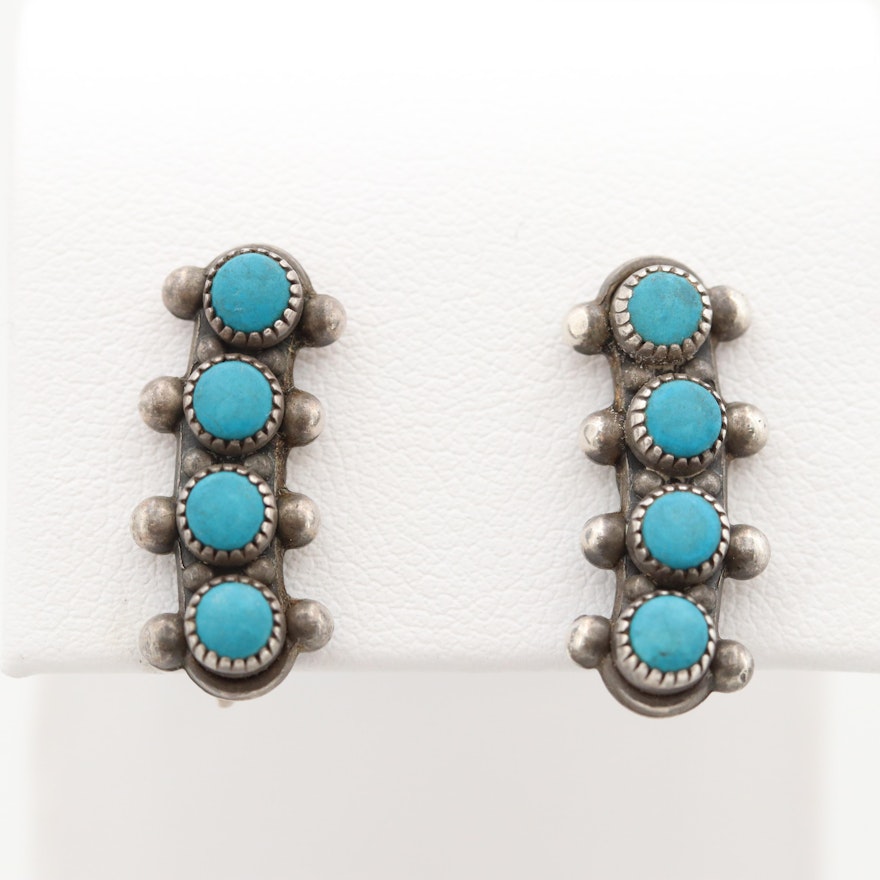 Southwestern Sterling Silver Imitation Turquoise Drop Down Button Earrings