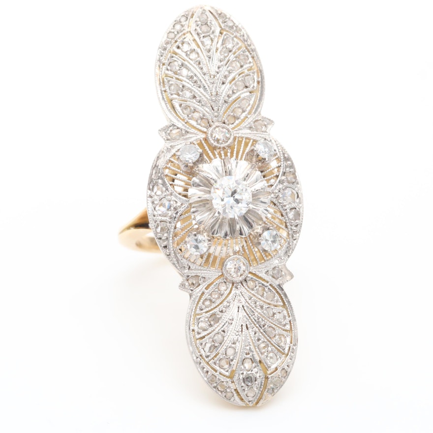 Vintage Platinum and 18K Yellow Gold Diamond Ring