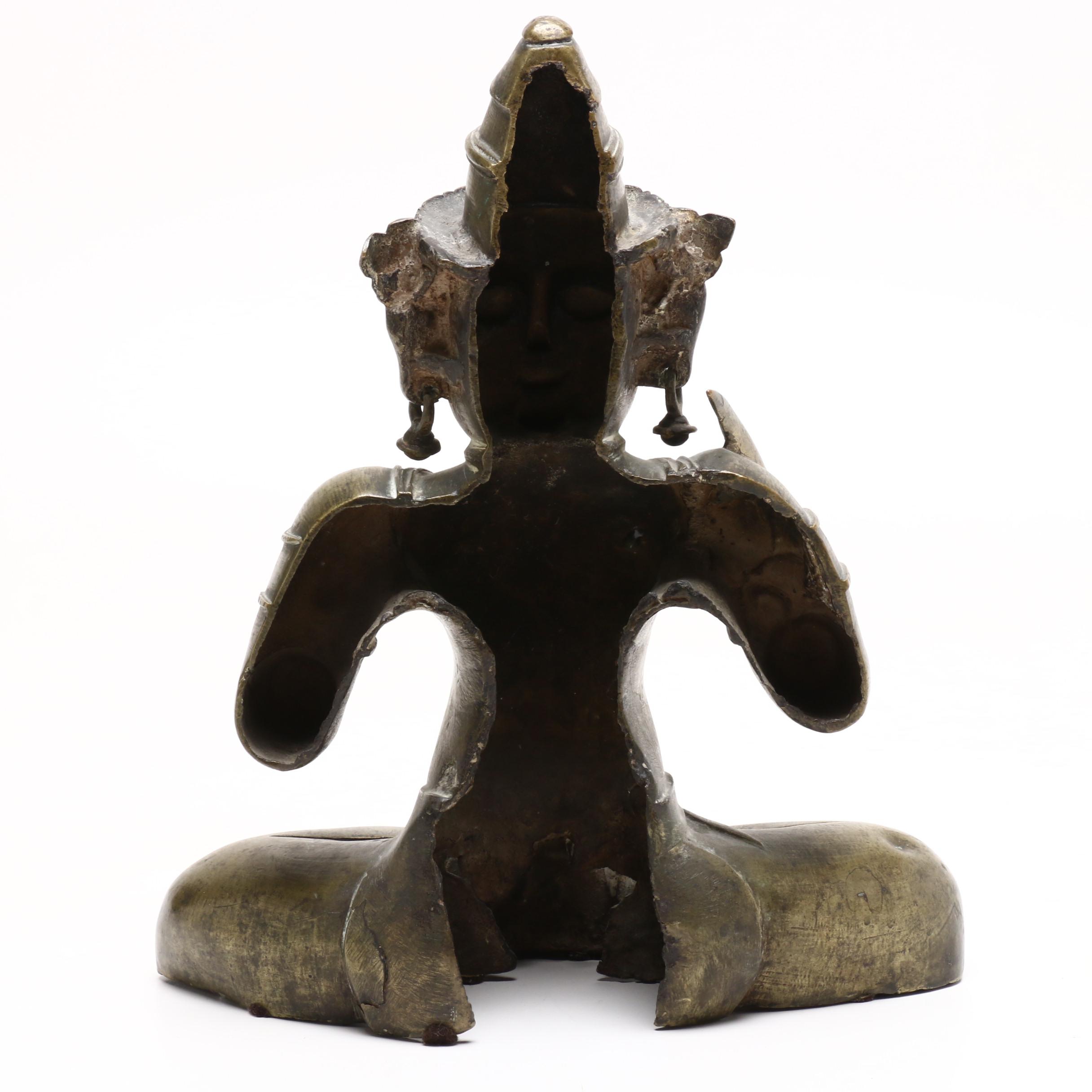Indian Base Metal Sculptureof Seated Shiva, Early 20th Century