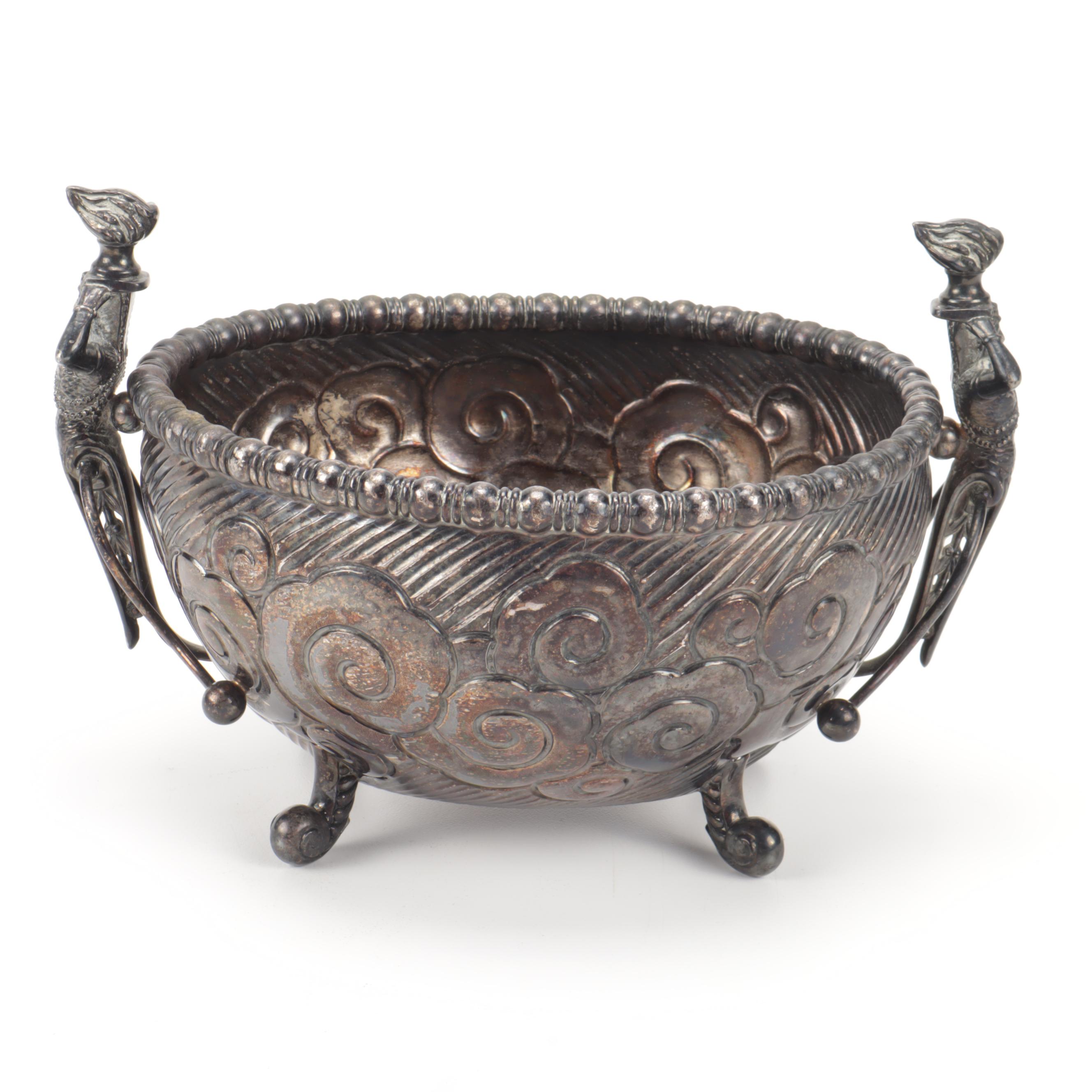 Meriden Silver Co. Silver Plate Bowl with Art Nouveau Figural Handles