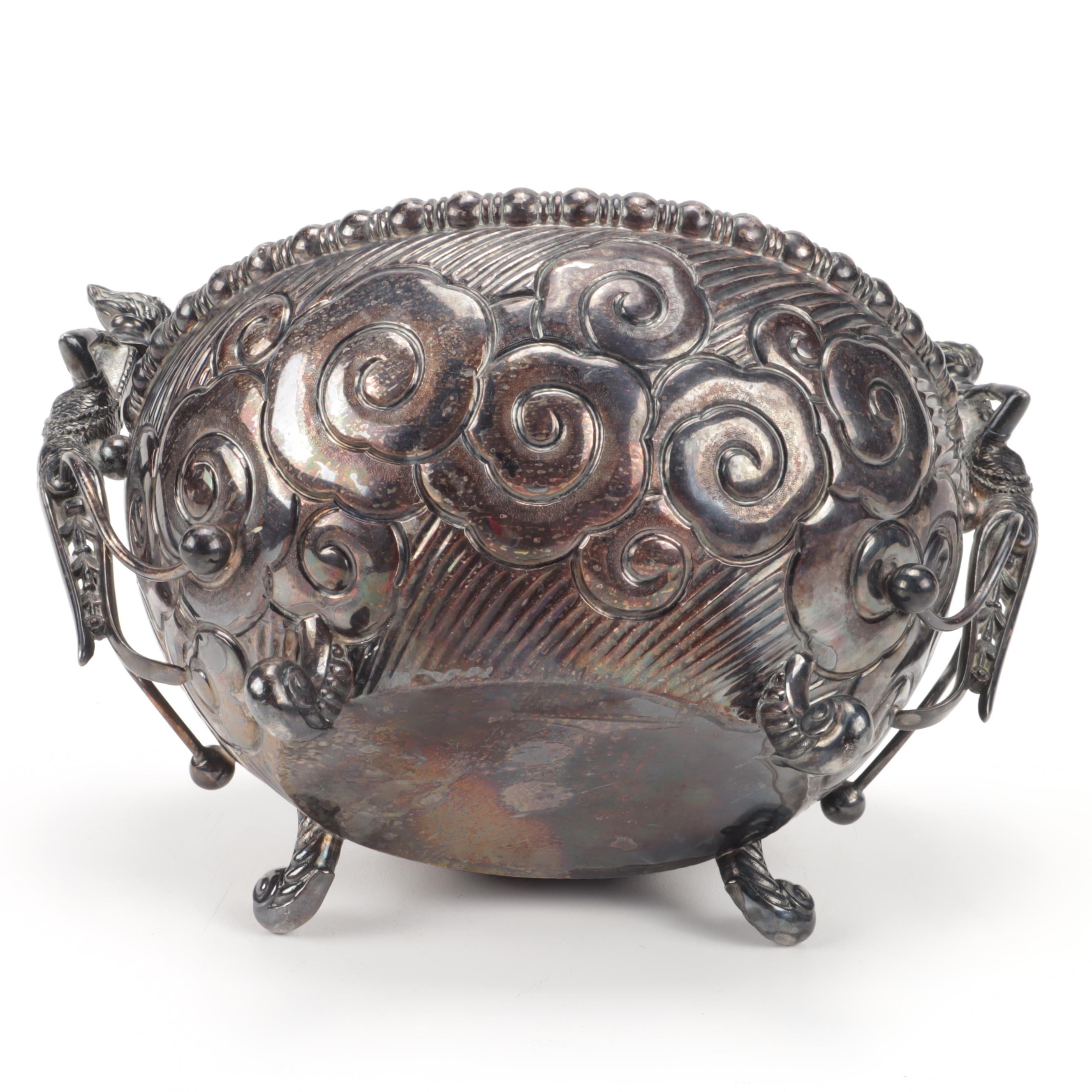 Meriden Silver Co. Silver Plate Bowl with Art Nouveau Figural Handles