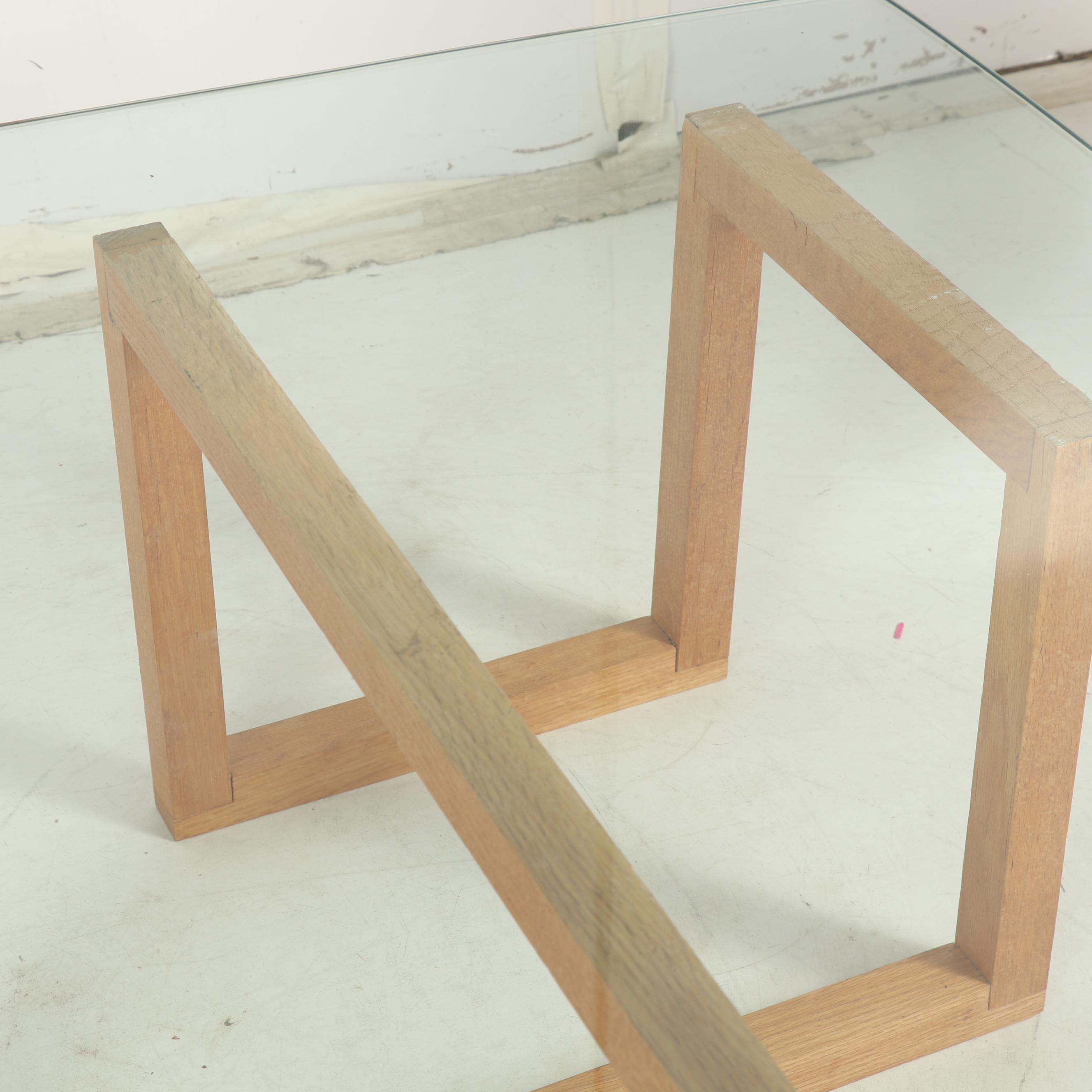 Comtemporary Wooden Stand Coffee Table with Glass Top