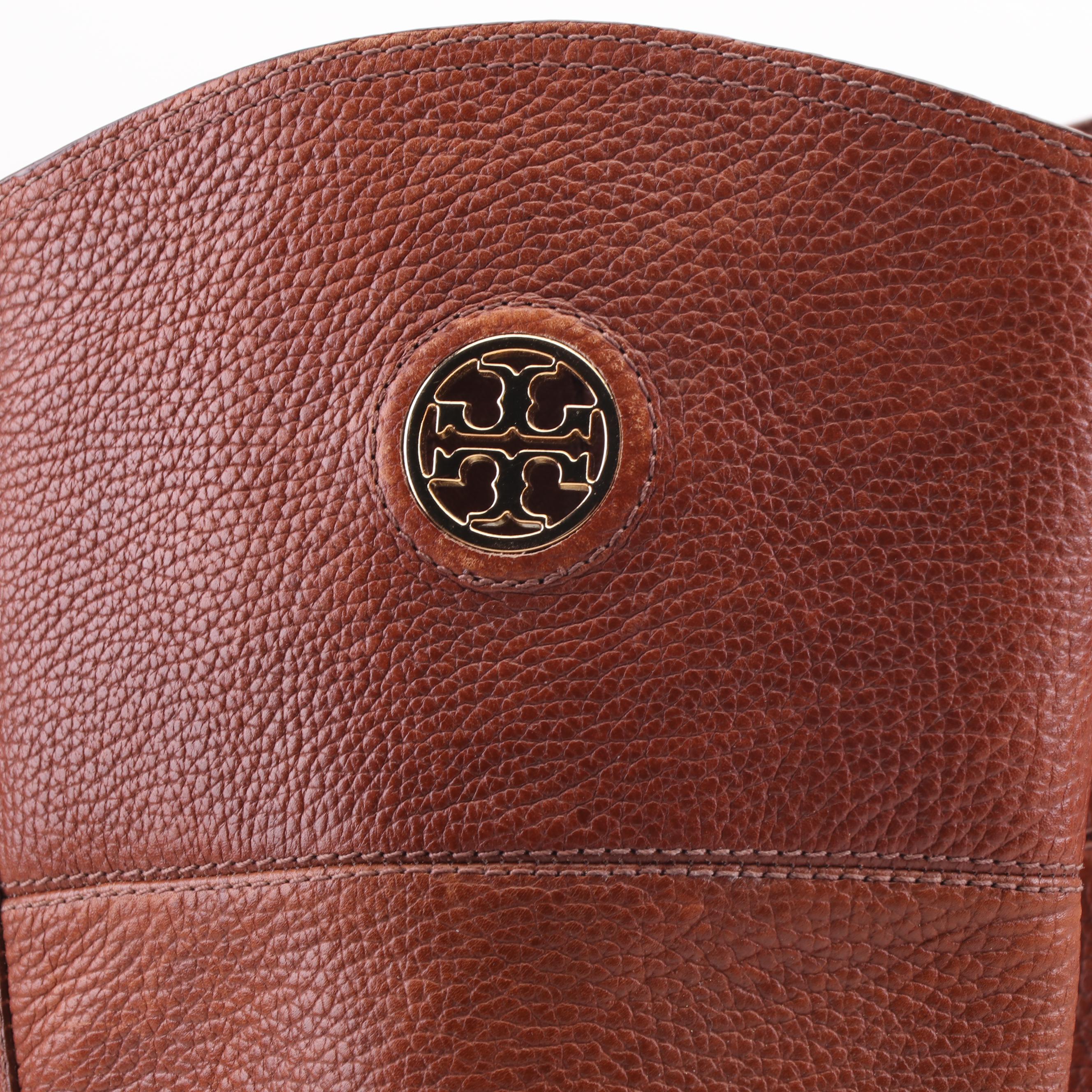 Tory Burch Brown Pebbled Leather Riding Boots with Logo