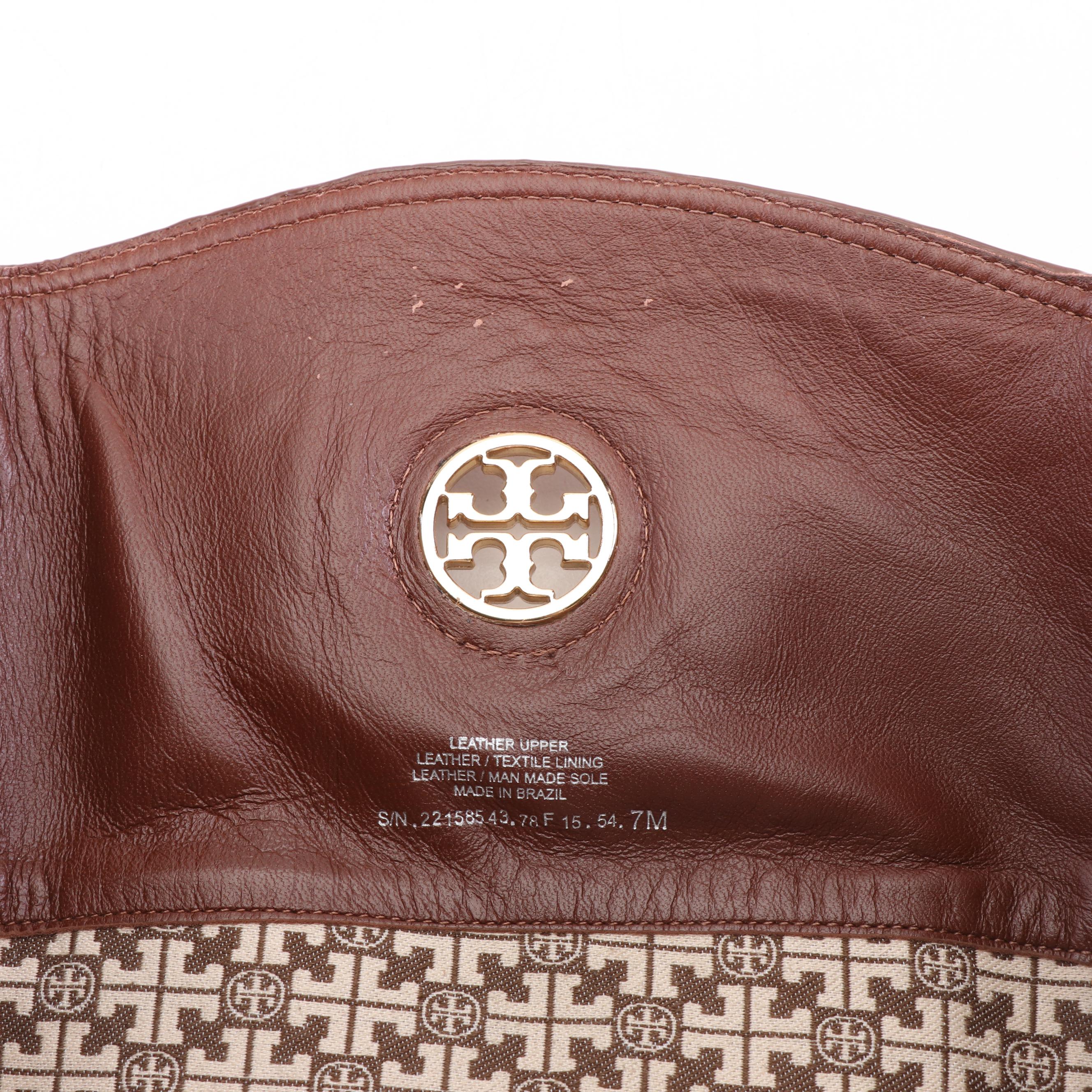 Tory Burch Brown Pebbled Leather Riding Boots with Logo