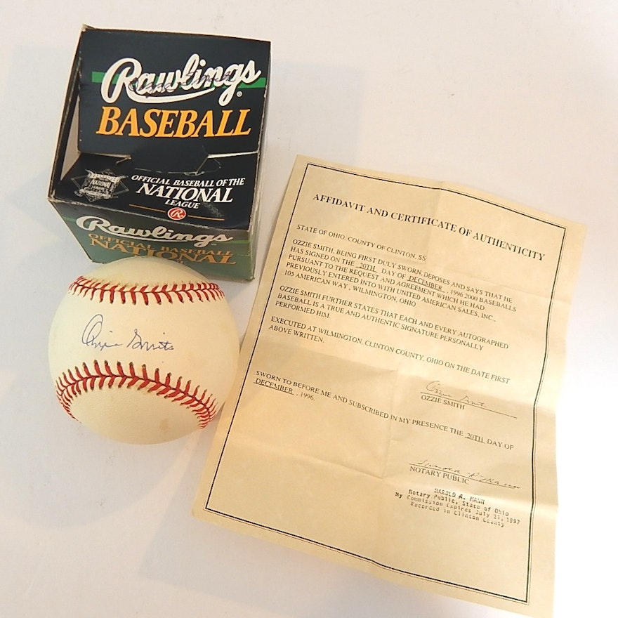 Ozzie Smith Signed Baseball, COA