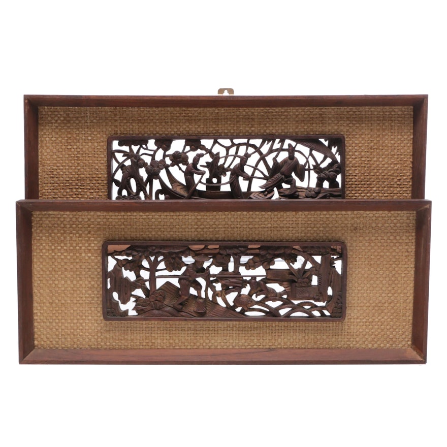 Chiense Reticulated Carved Wood Decorative Panels
