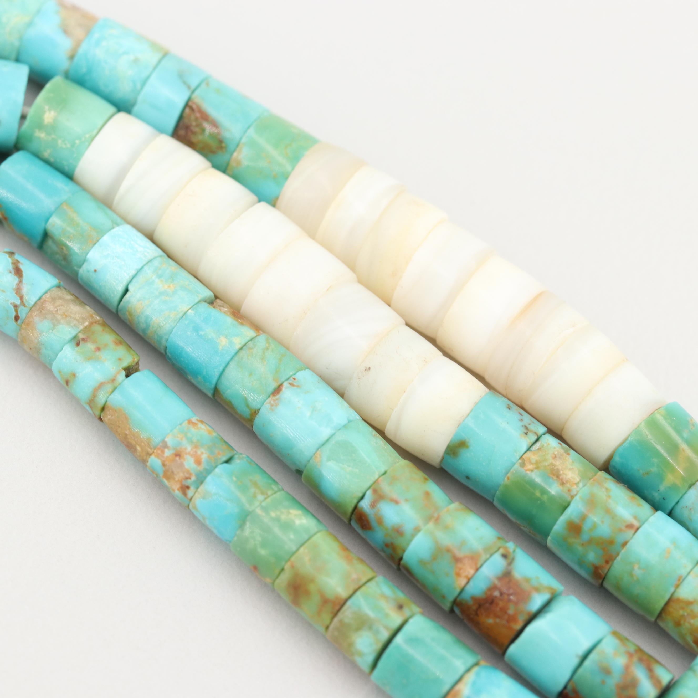 Turquoise and Glass Heishi Style Bead Double Strand Necklace