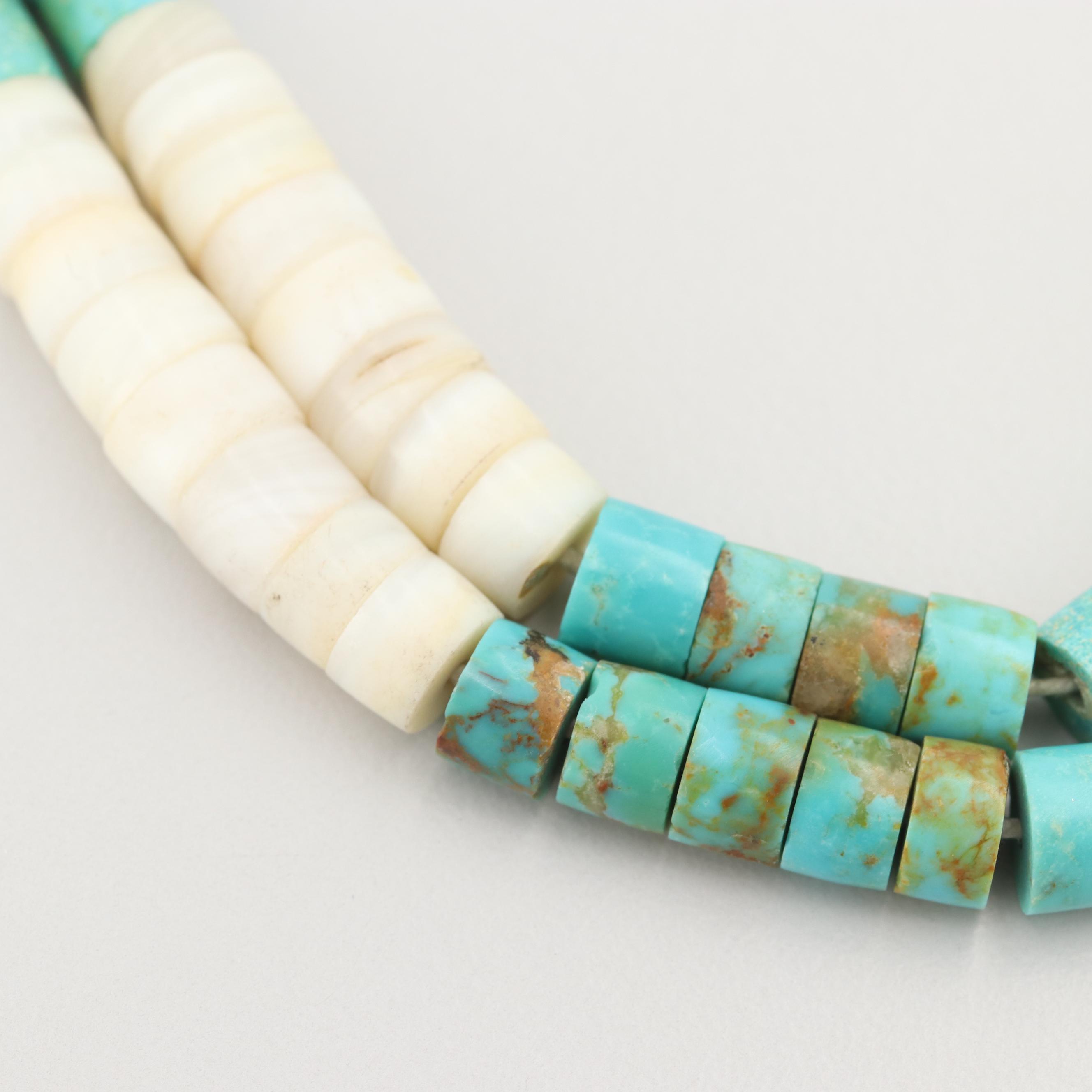 Turquoise and Glass Heishi Style Bead Double Strand Necklace