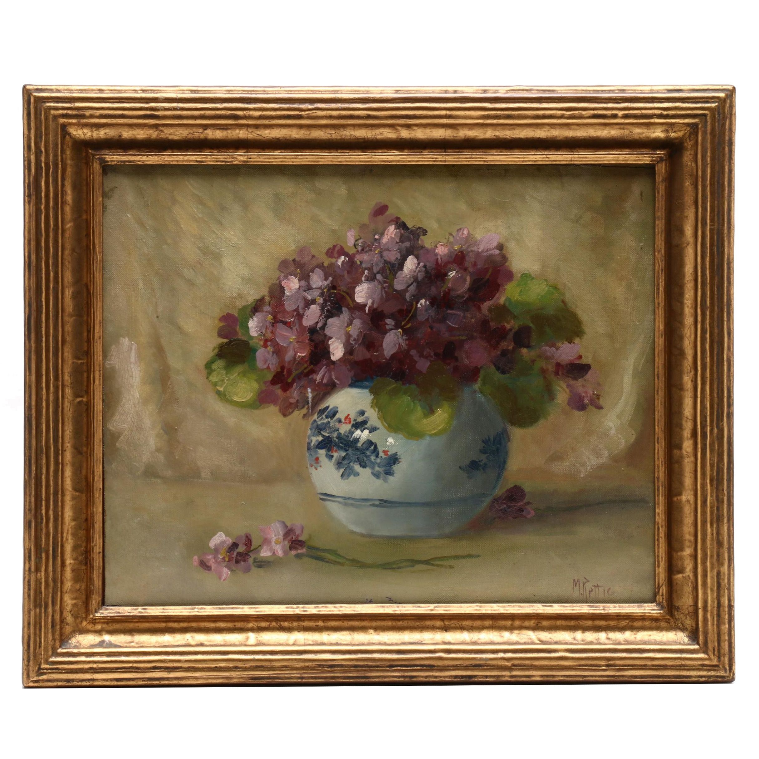 Martin Rettig Floral Still Life Oil Painting of Violets