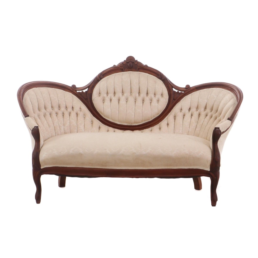 Victorian Rococo Revival Style Walnut Upholstered Sofa, Late 19th Century