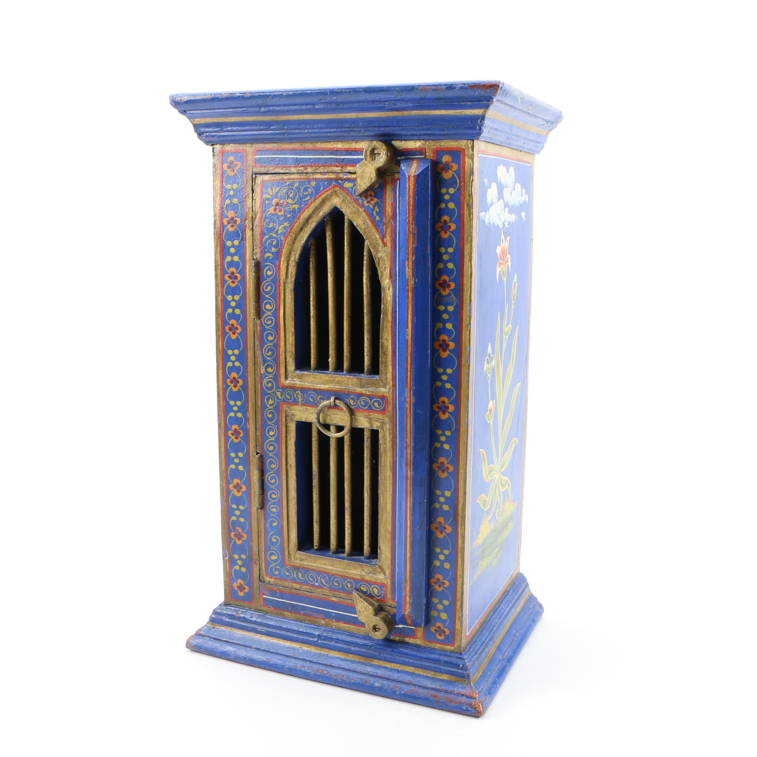 Indian Painted and Parcel-Gilt Hardwood Chairside Cabinet