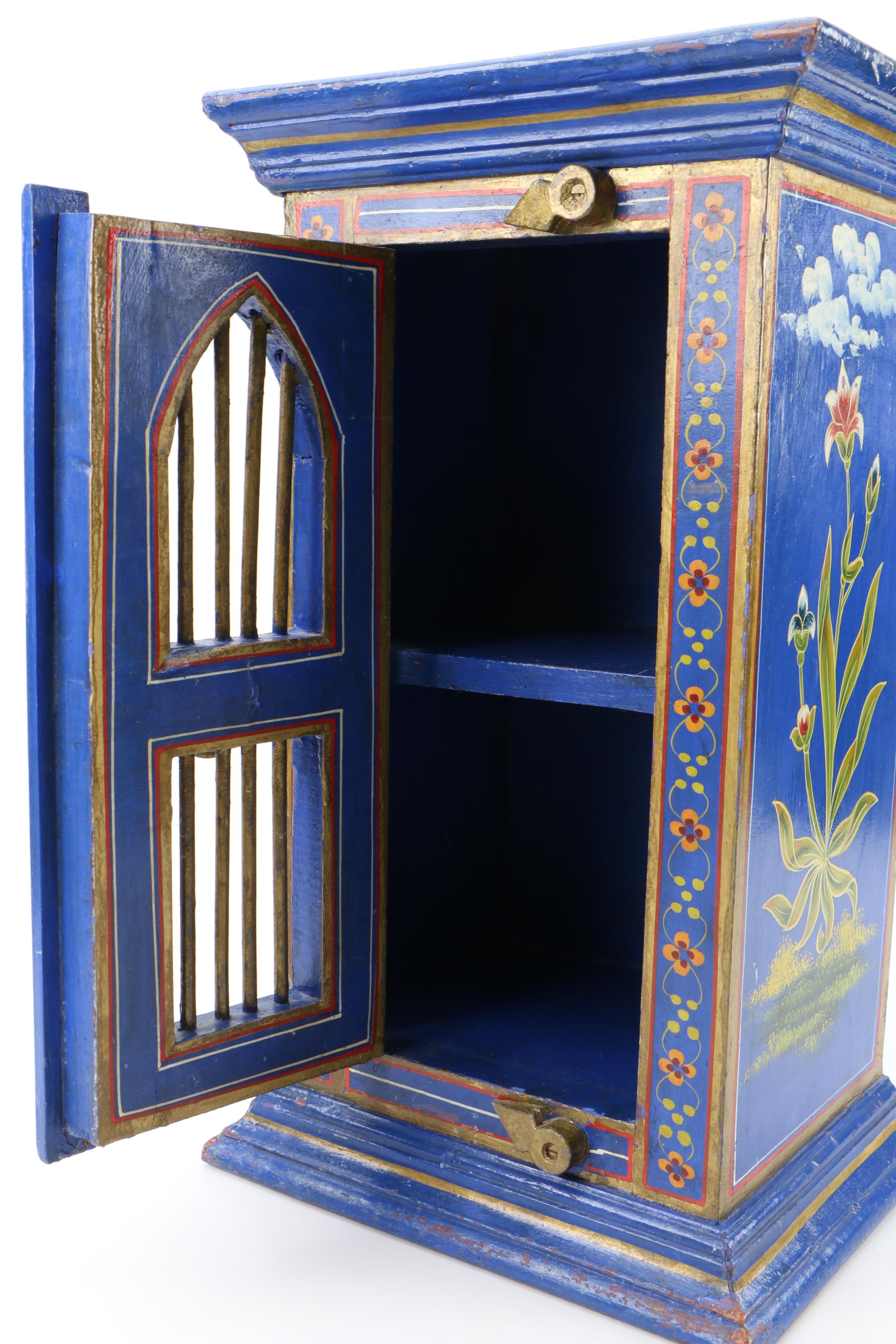 Indian Painted and Parcel-Gilt Hardwood Chairside Cabinet