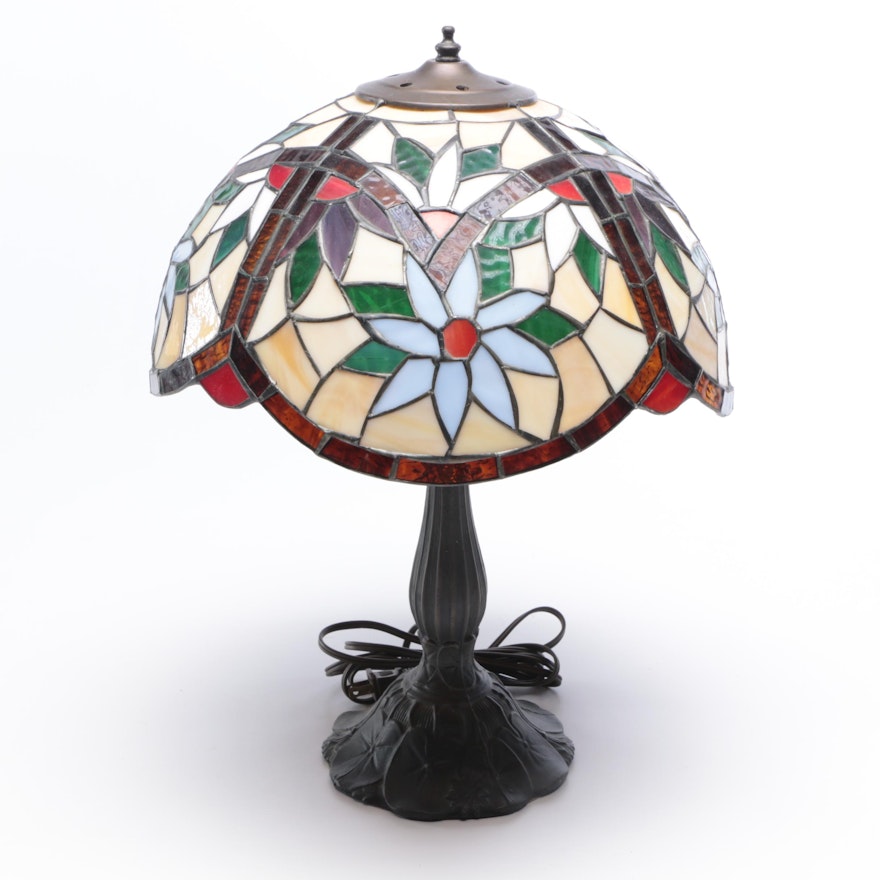 Cast Metal Table Lamp with Floral Resin Shade, Contemporary