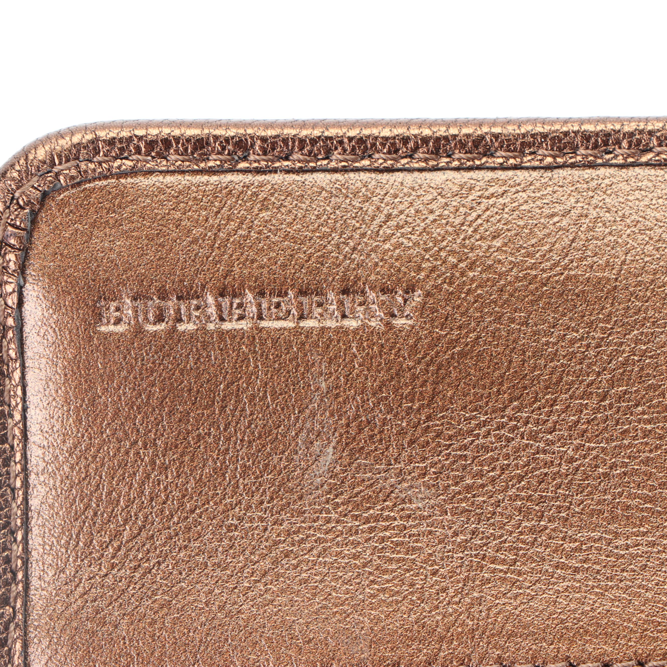 Burberry Bronze Metallic, Pebbled Leather and Suede Bifold Wallet