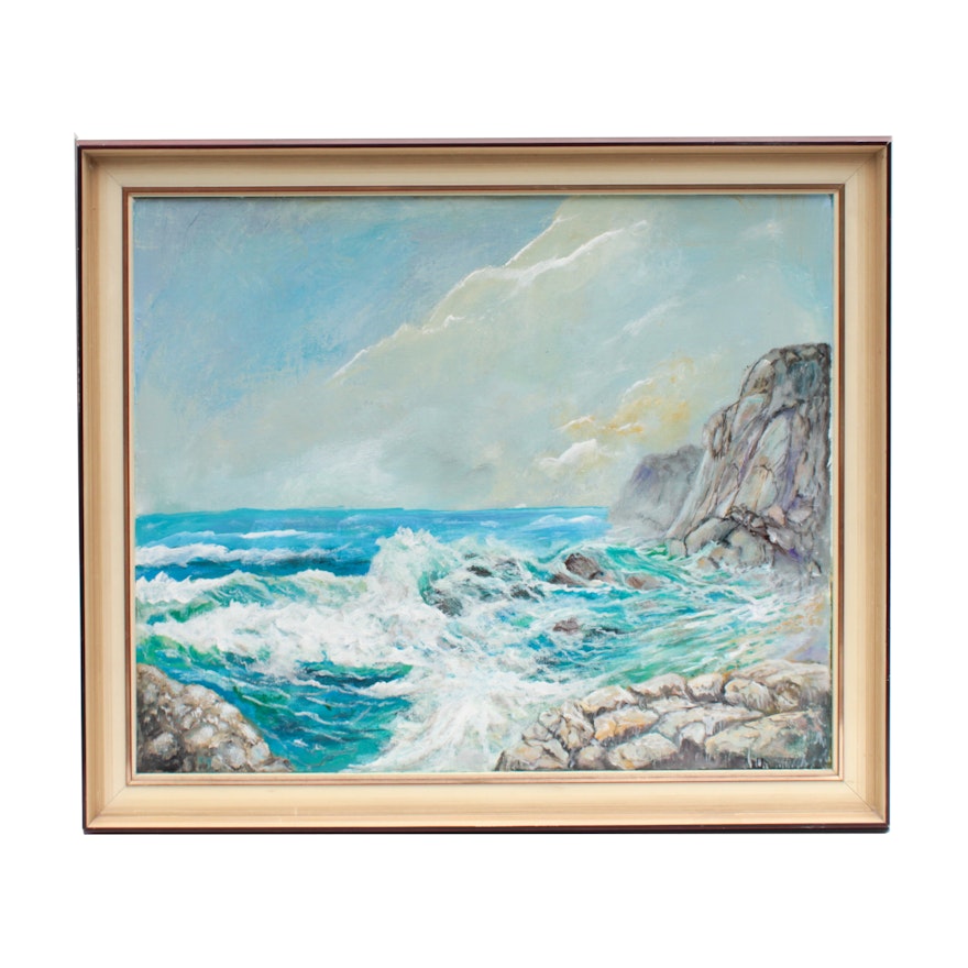 Robert Riddle Acrylic Painting of Crashing Waves