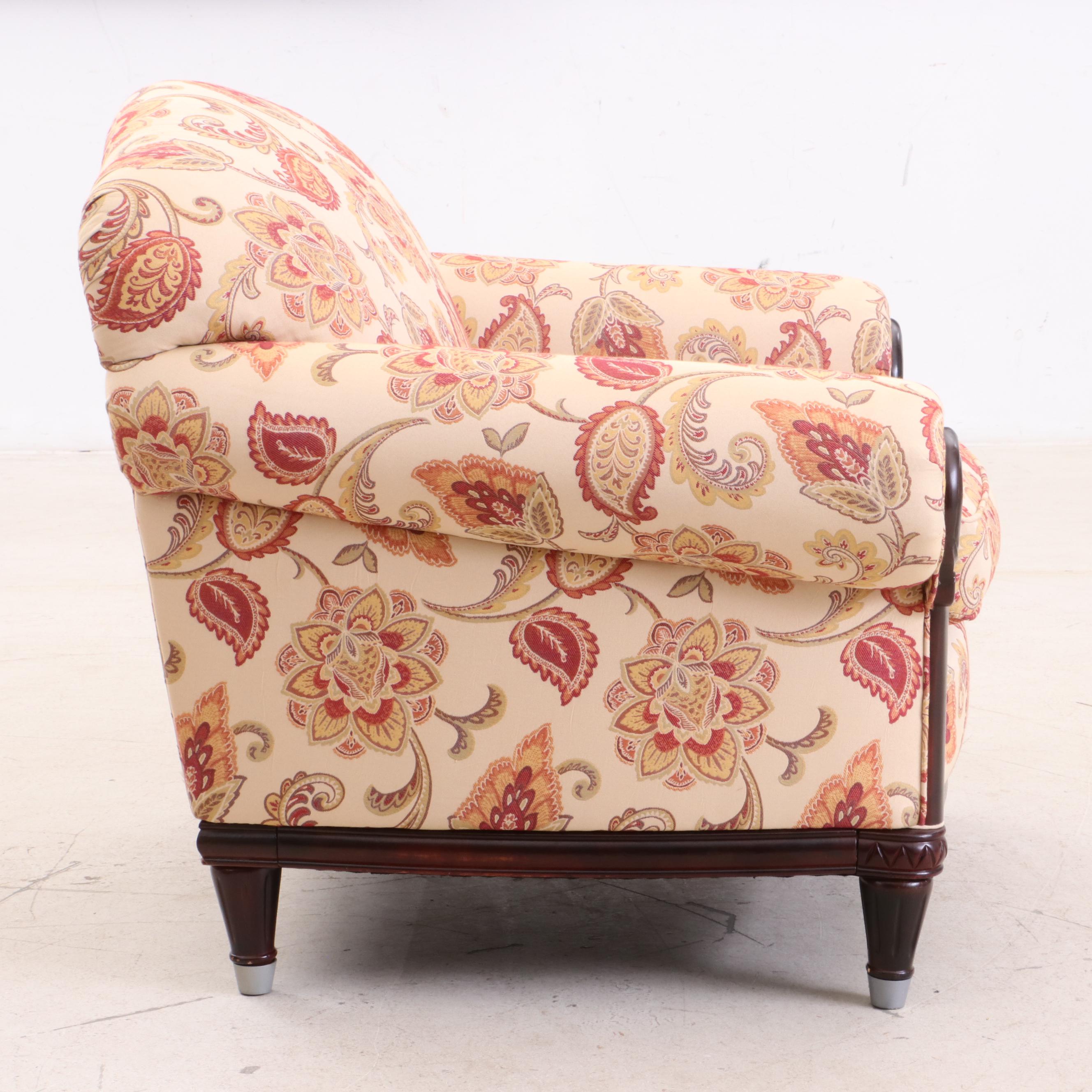 Contemporary Paisley and Floral Upholstered Arm Chair with Ottoman