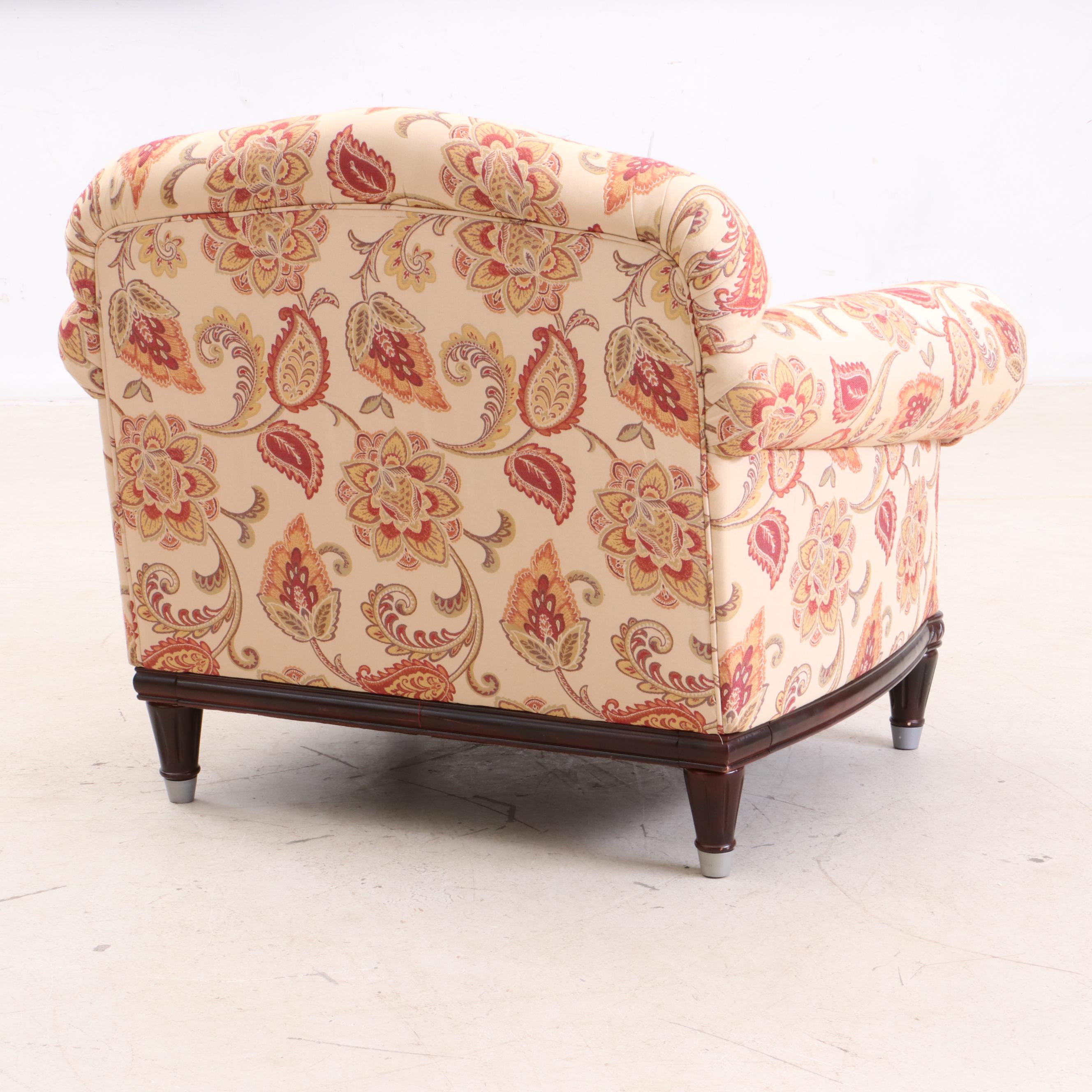 Contemporary Paisley and Floral Upholstered Arm Chair with Ottoman