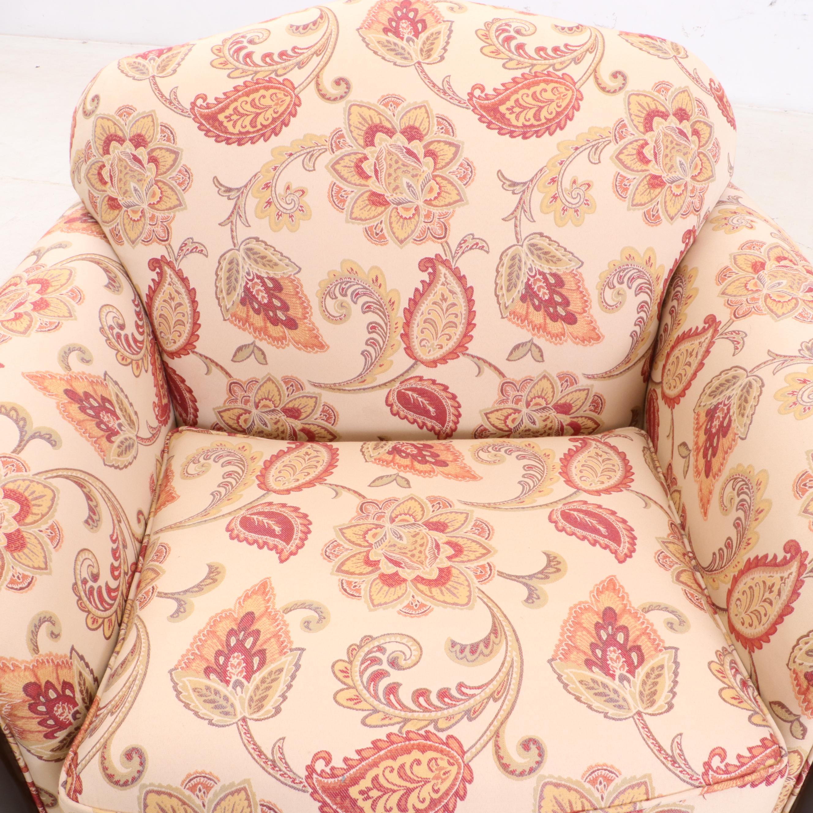 Contemporary Paisley and Floral Upholstered Arm Chair with Ottoman