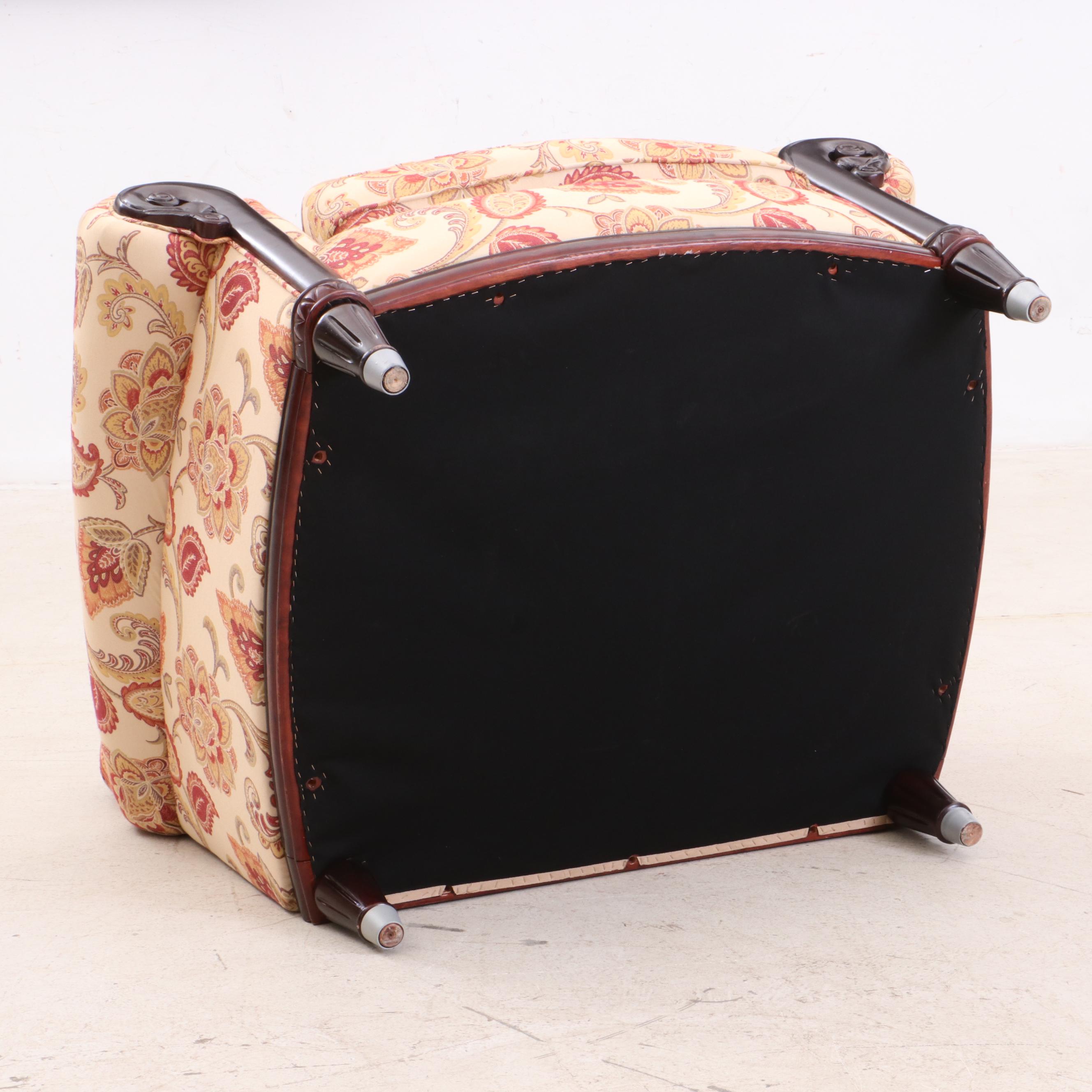 Contemporary Paisley and Floral Upholstered Arm Chair with Ottoman