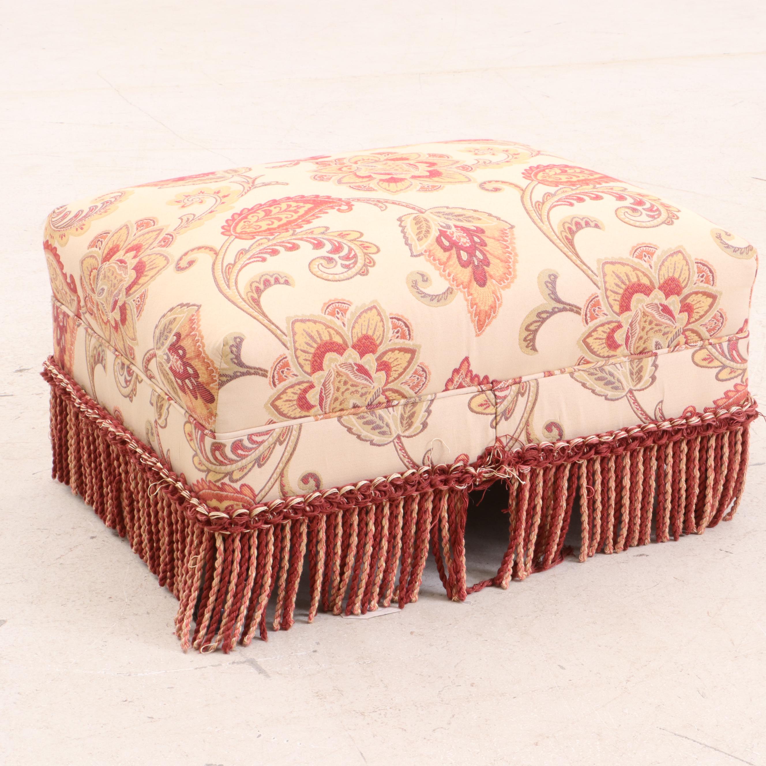 Contemporary Paisley and Floral Upholstered Arm Chair with Ottoman