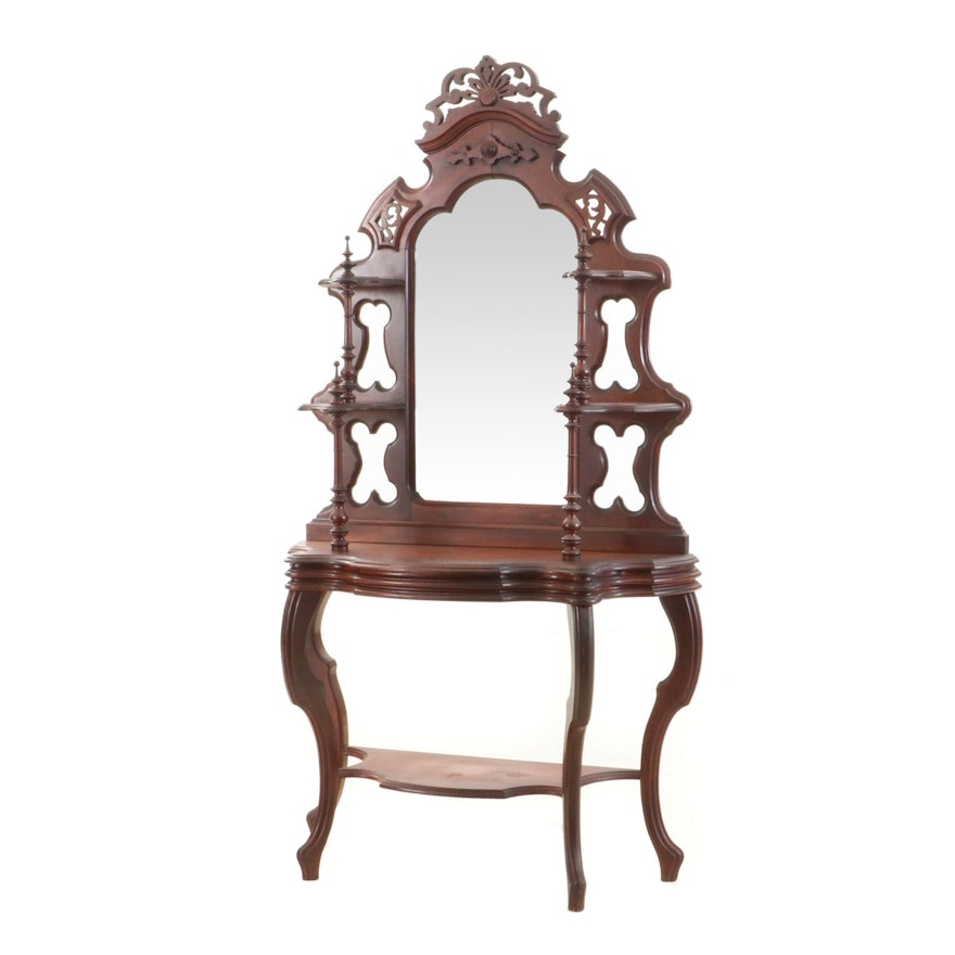 Rococo Revival Style Walnut Etagere Hall Table with Mirror, Circa 1860s
