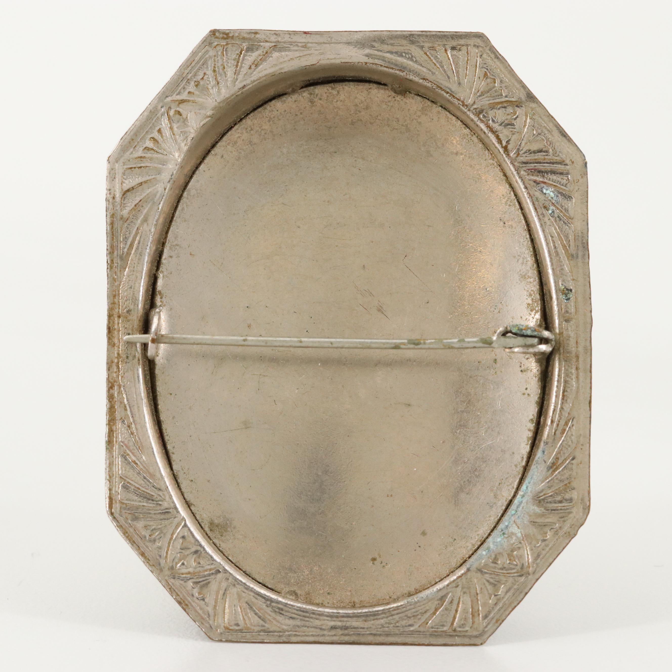 Vintage Brooches and Ribbon Including Damascene and Habillé Cameo