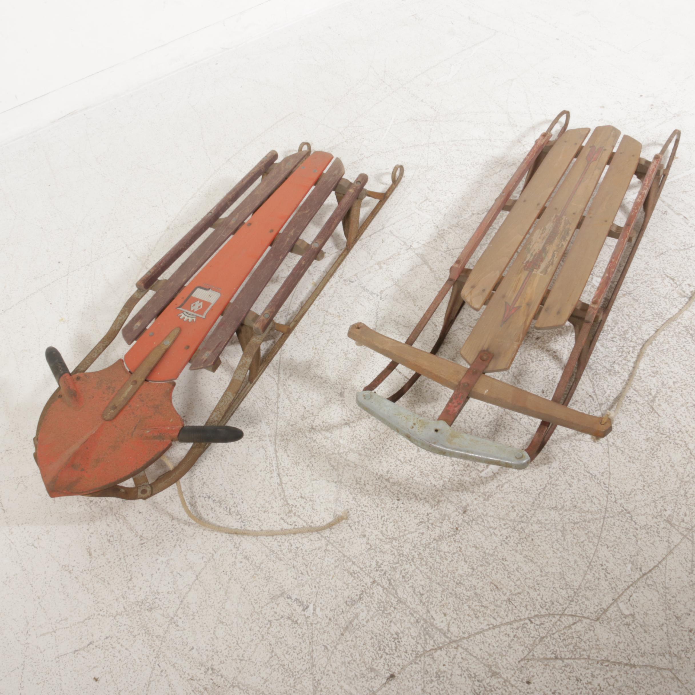 Red Rocket and Flexible Flyer Wooden Sleds