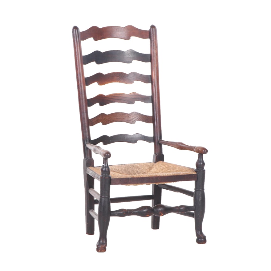 Queen Anne Style Oak and Rush-Seat Armchair, Early 20th Century