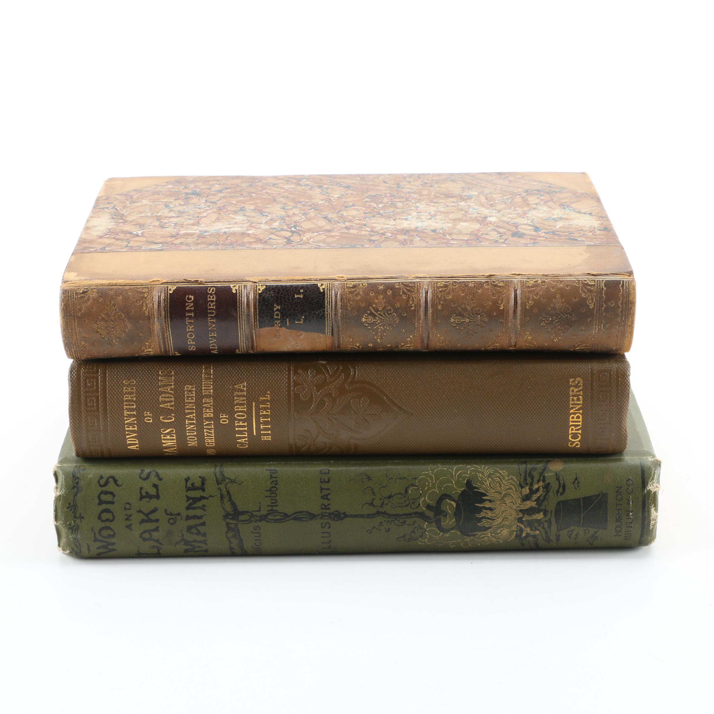 Antique Hunting Books including "Woods and Lakes of Maine"