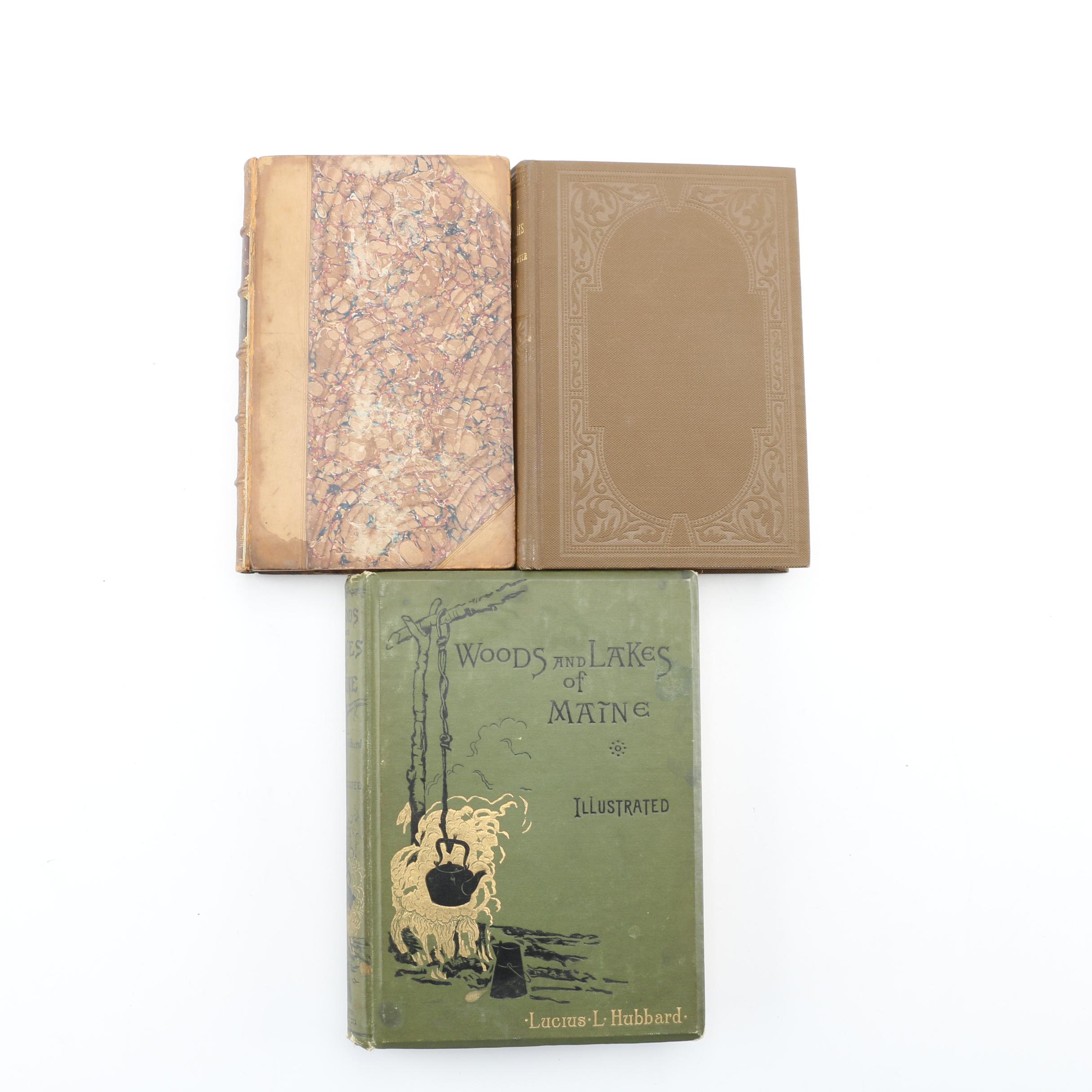 Antique Hunting Books including "Woods and Lakes of Maine"
