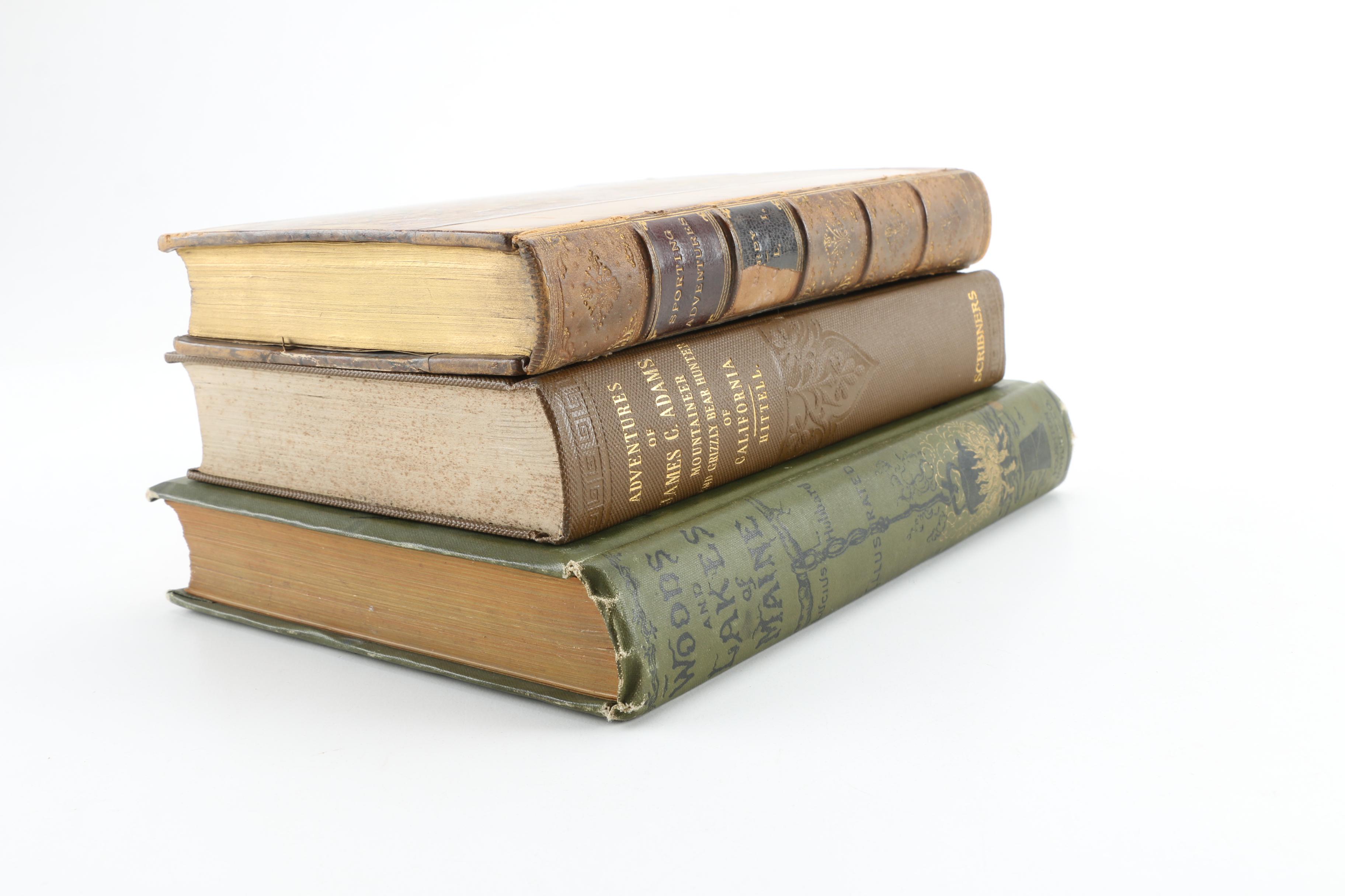 Antique Hunting Books including "Woods and Lakes of Maine"