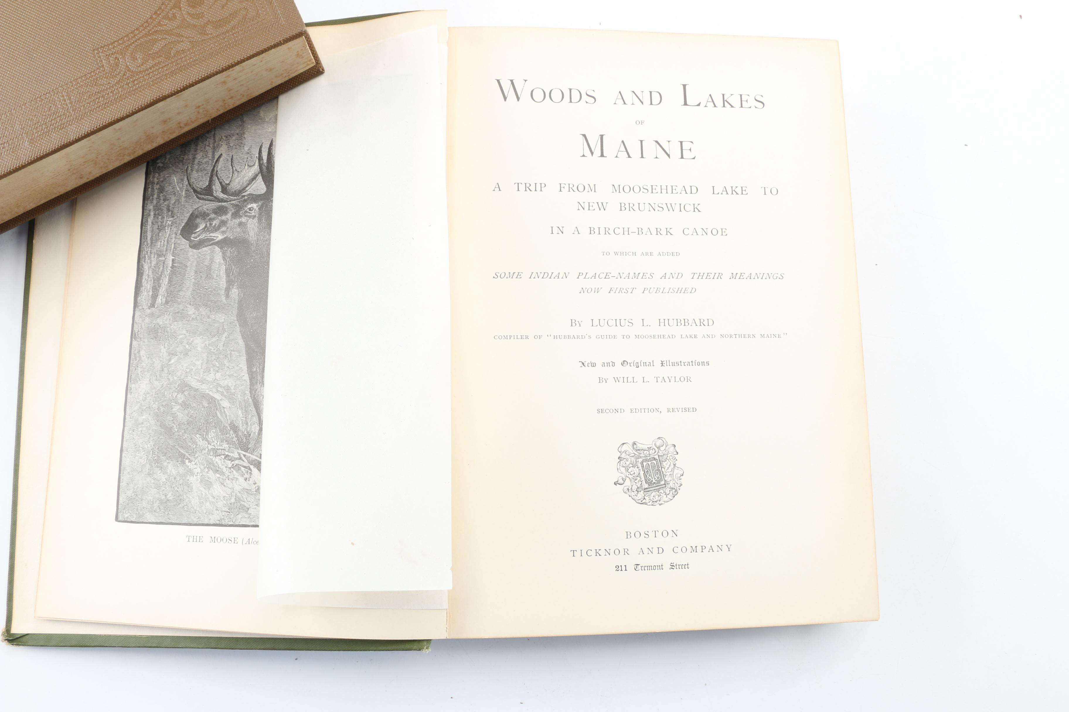 Antique Hunting Books including "Woods and Lakes of Maine"