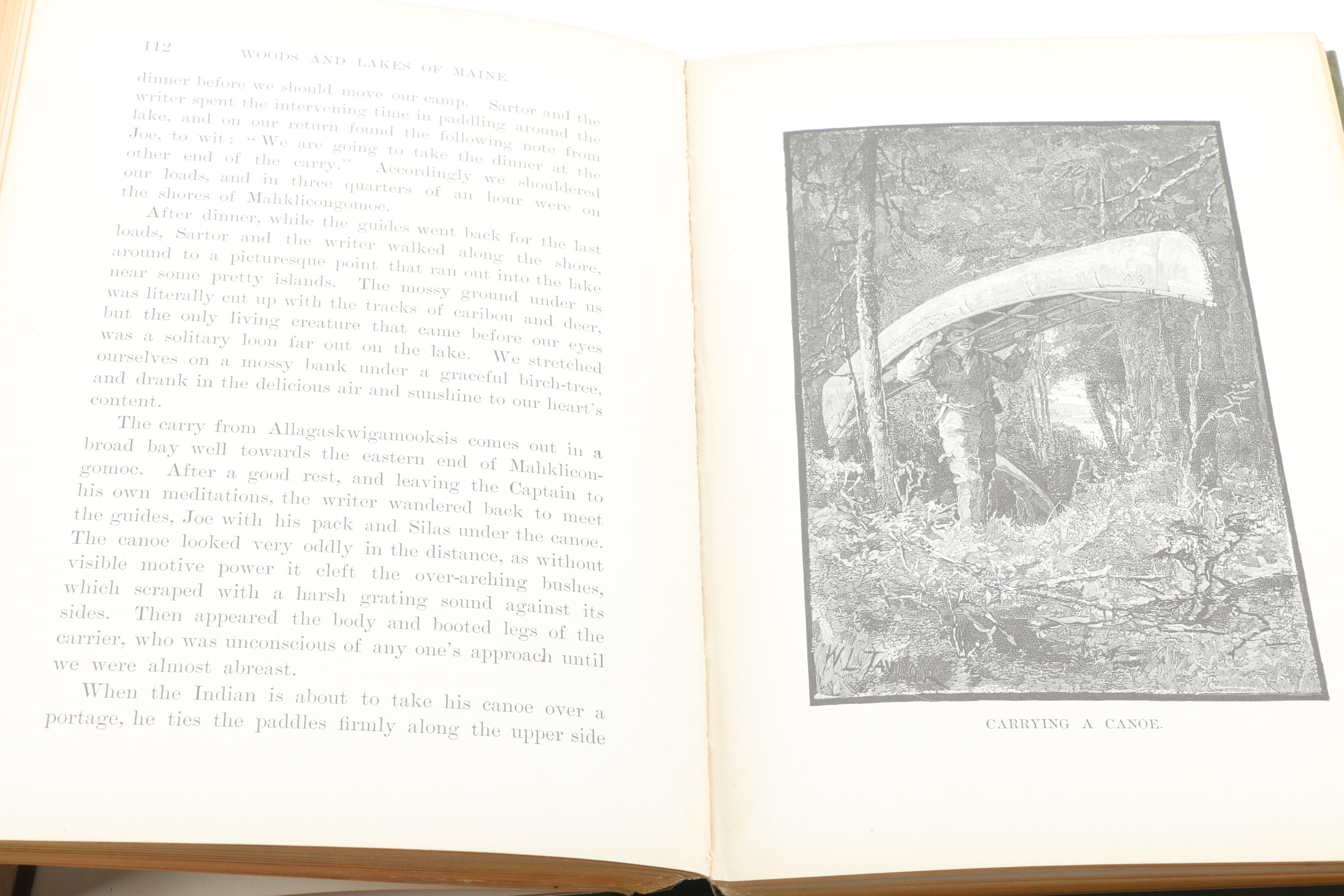 Antique Hunting Books including "Woods and Lakes of Maine"