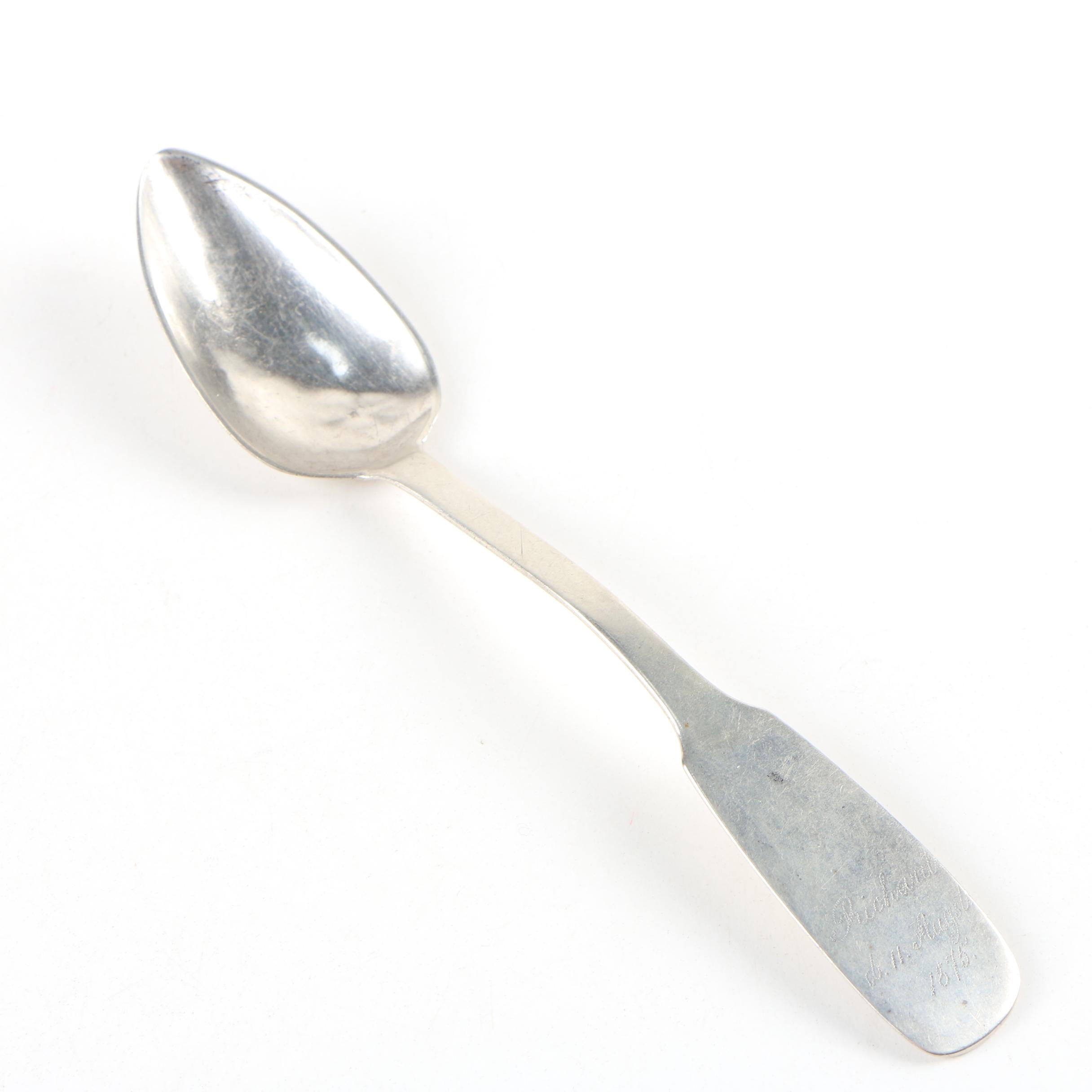 Carl Steyl German 750 Silver Fiddle Handle Spoon, Mid-19th Century