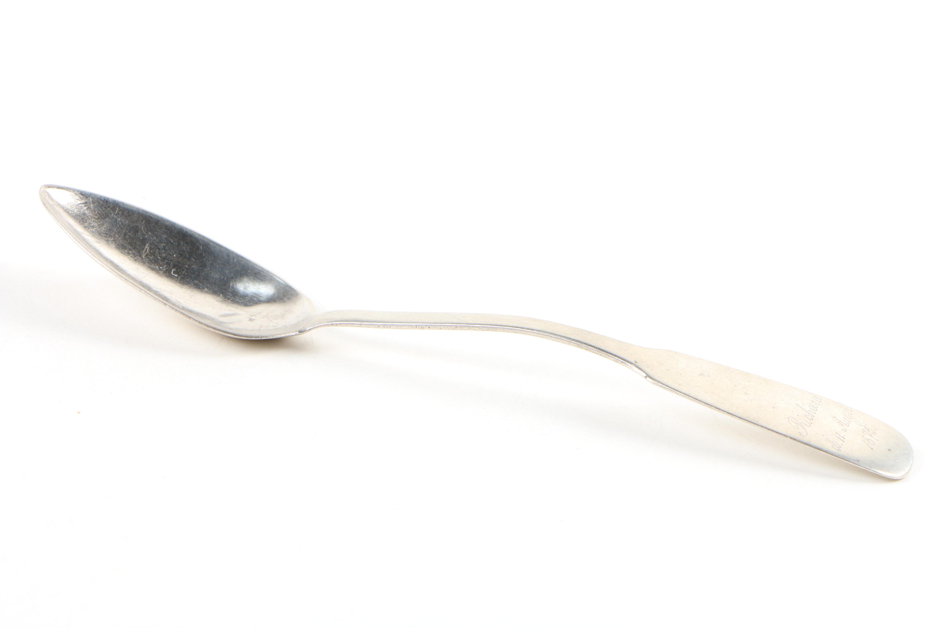 Carl Steyl German 750 Silver Fiddle Handle Spoon, Mid-19th Century