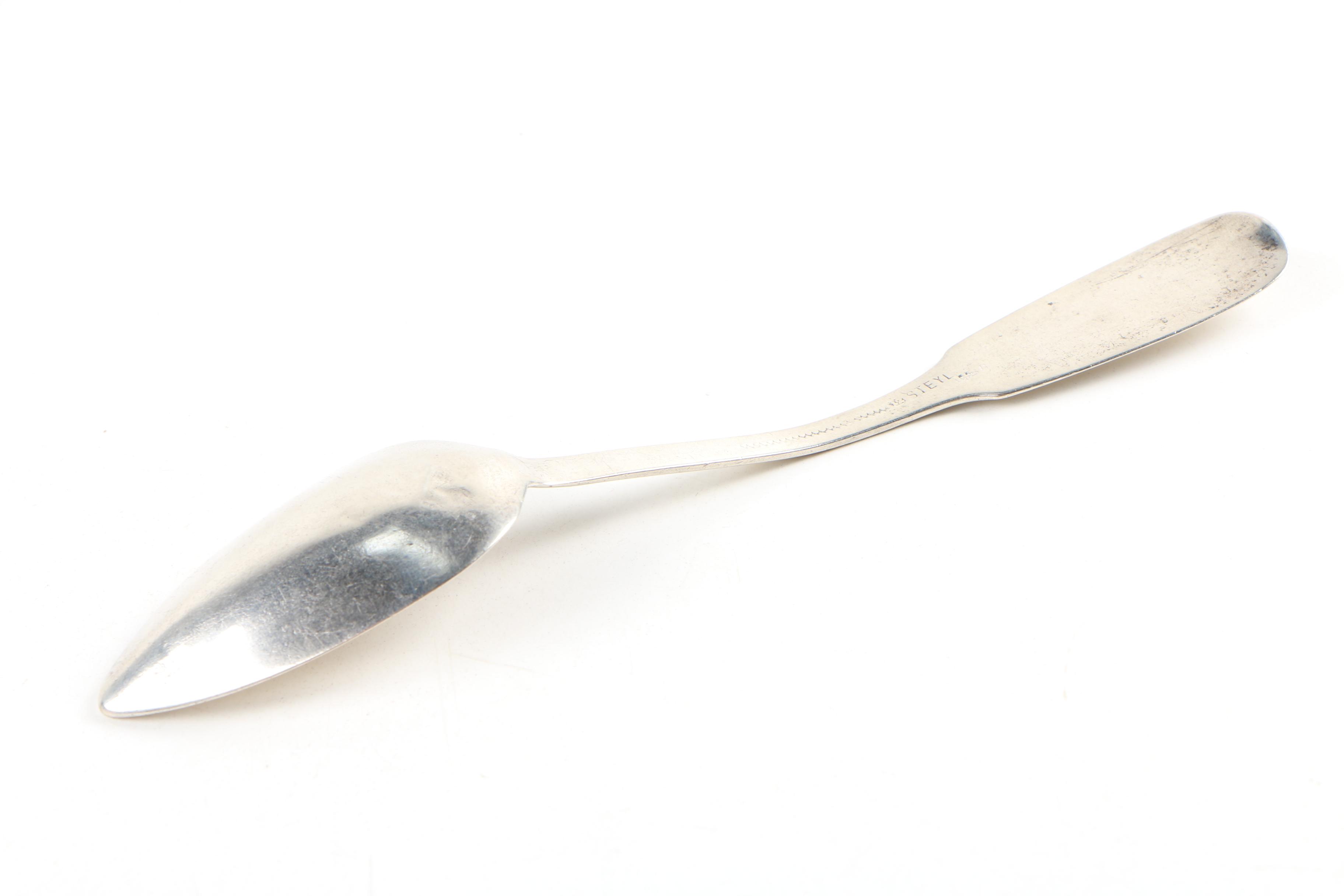 Carl Steyl German 750 Silver Fiddle Handle Spoon, Mid-19th Century