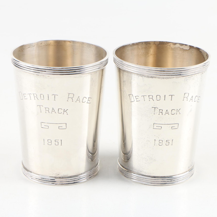 Amston Sterling Silver Detroit Race Track Julep Cups, 1951