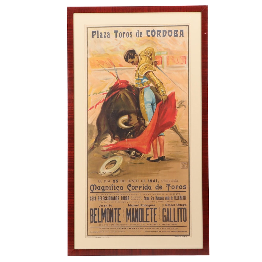1941 Lithographic Bullfighting Poster after Juan Reus