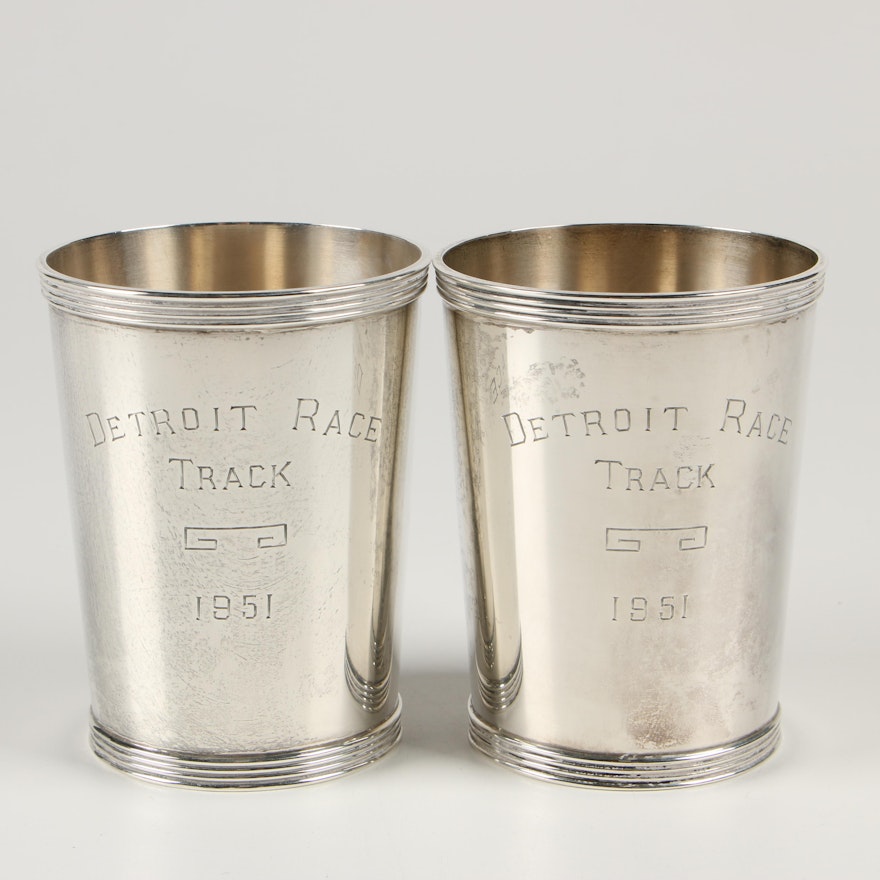 Amston Sterling Silver Detroit Race Track Julep Cups, 1951