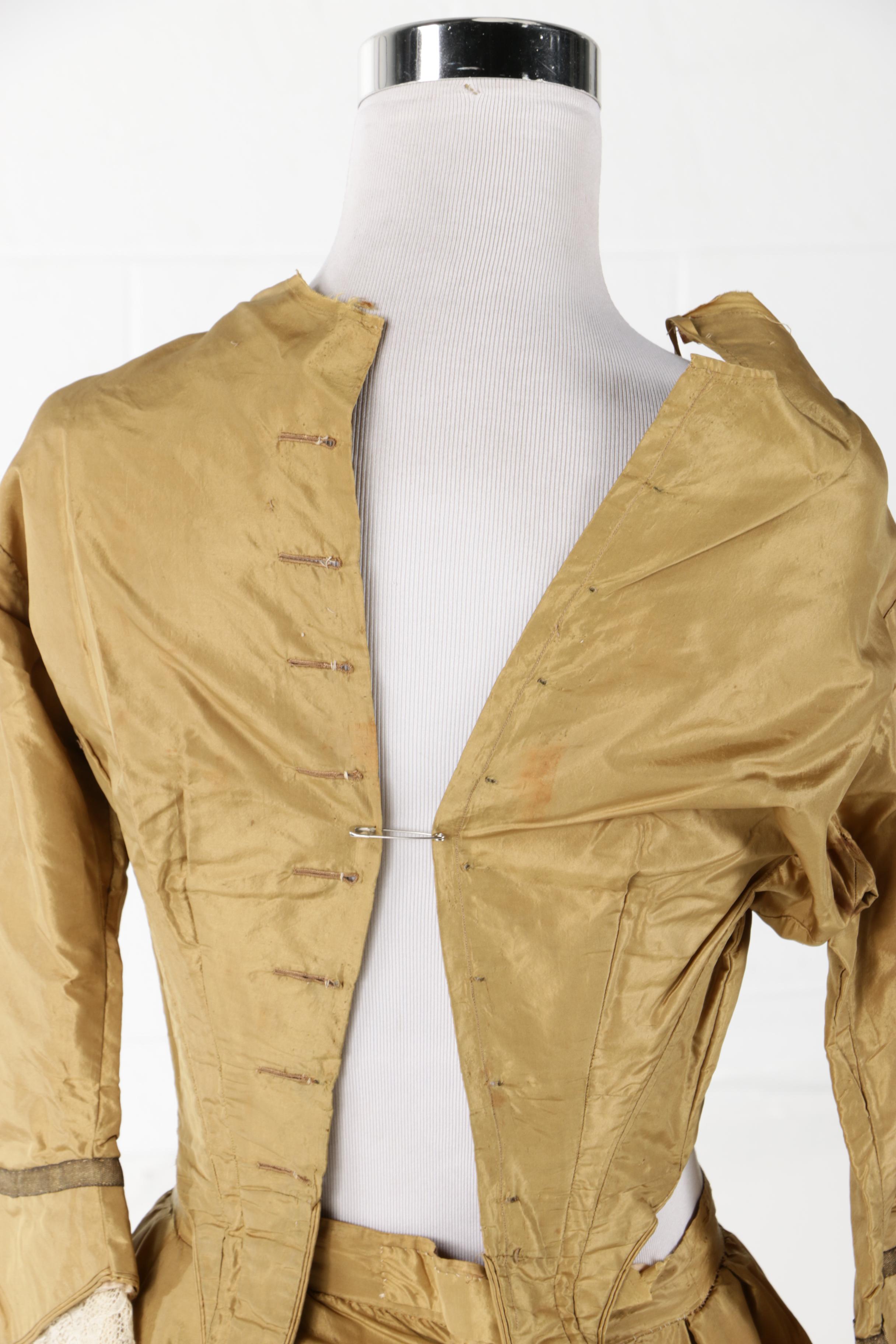 Reconstruction Era Taffeta Dress Set with Two Bodices, 1860s to 1870s