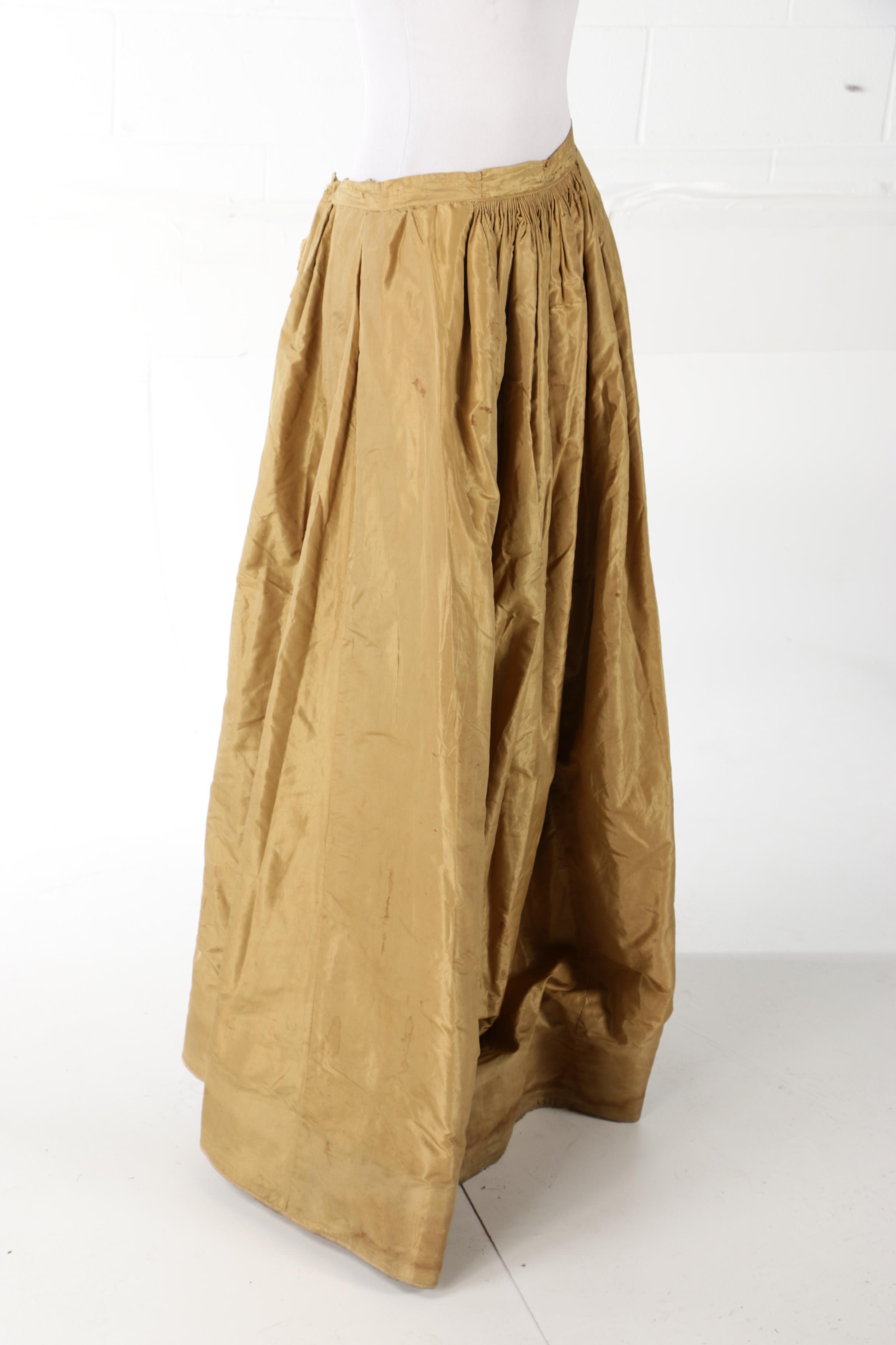 Reconstruction Era Taffeta Dress Set with Two Bodices, 1860s to 1870s