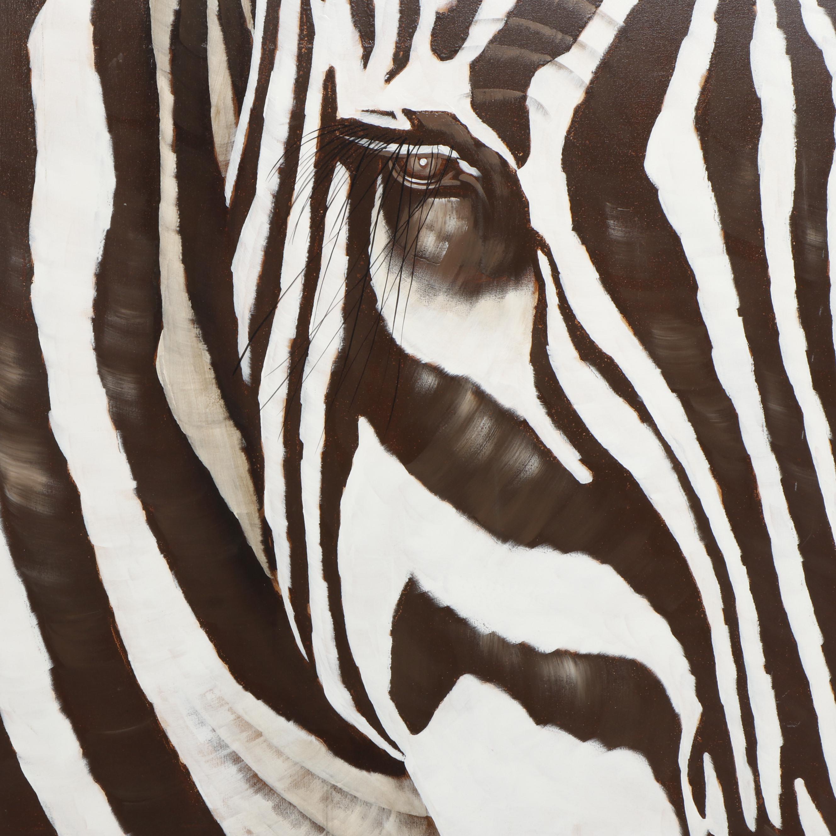 R. Atkins Large Scale Zebra Oil Painting
